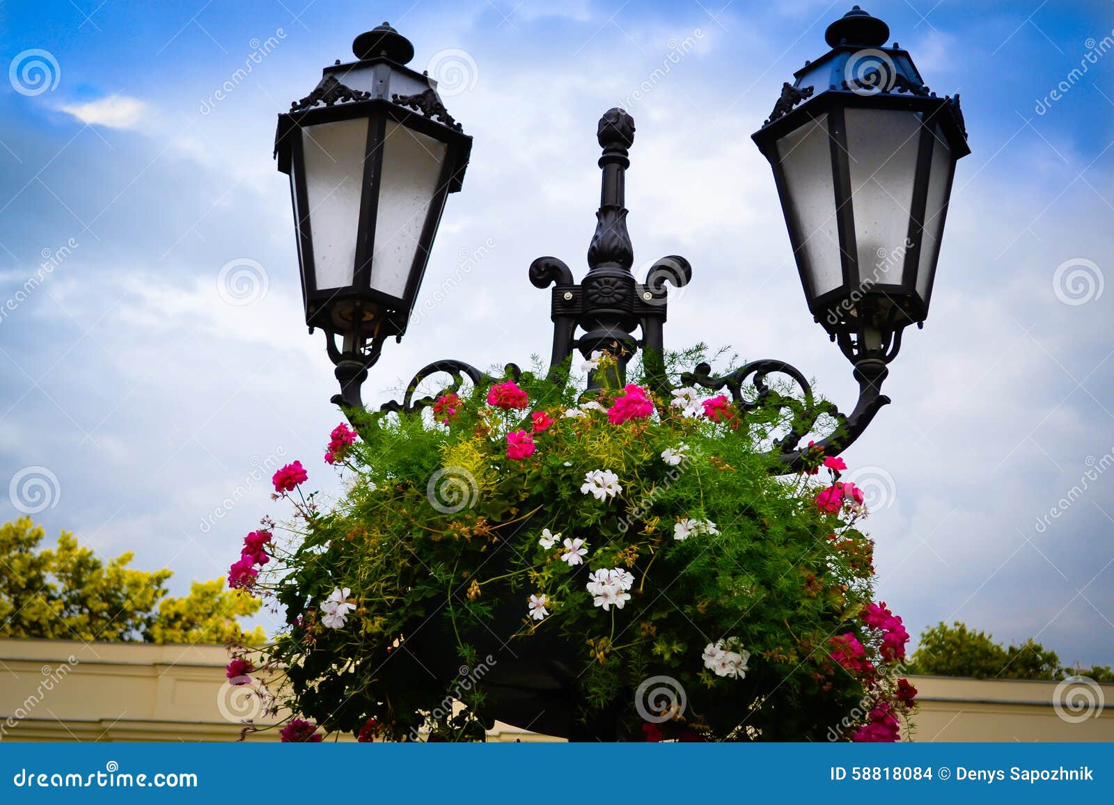 Lamp post and flowers stock photo. Image of flowers, colorful 58818084