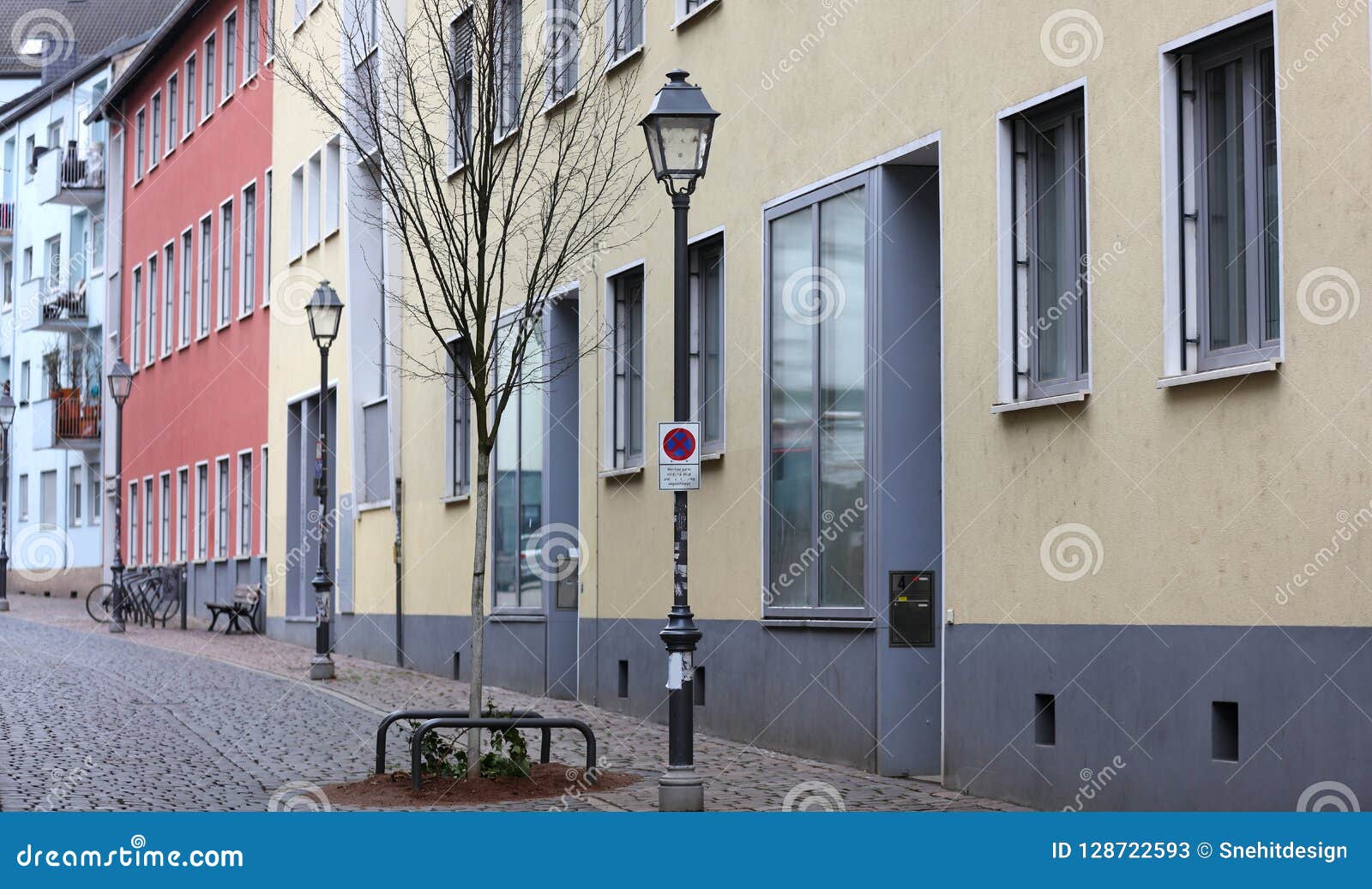Lamp Posts  And Colorful Buildings In Frankfurt  Street  