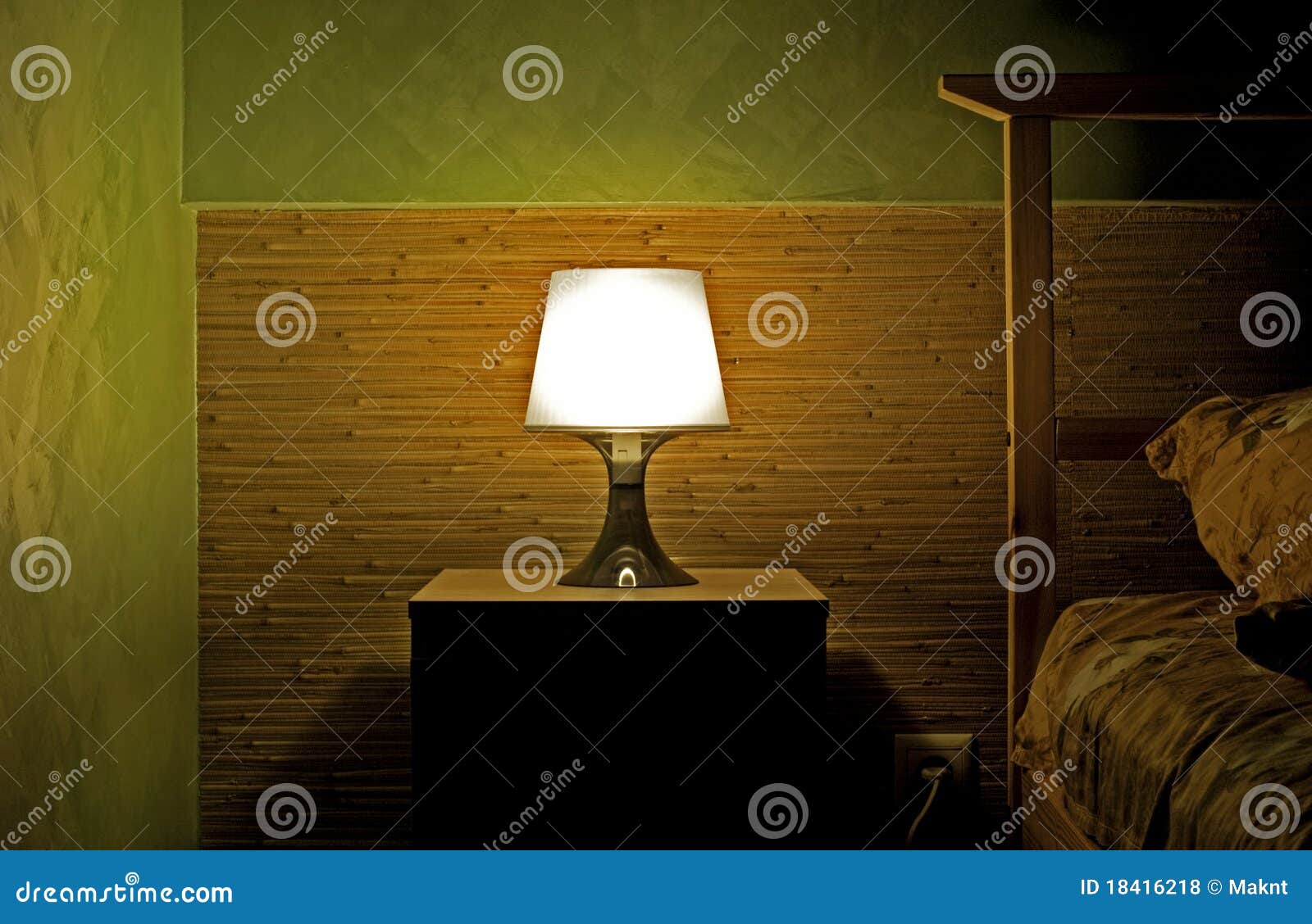 Lamp in a sleeping room stock photo. Image of pillow 18416218