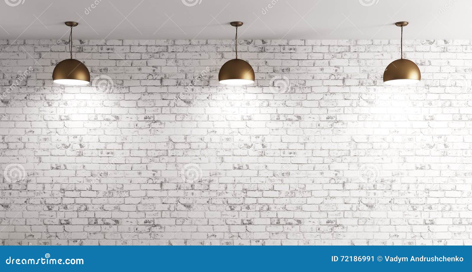 Lamps Over Brick Wall Interior Background 3d Render Stock Illustration