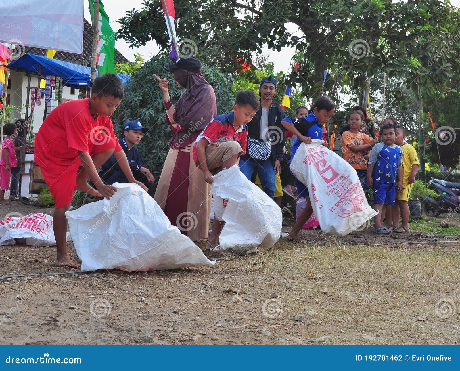 Childrens Competiting in Sack Race. Celebration To Welcome Independence