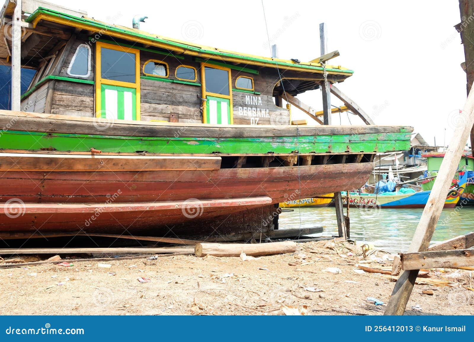 Fishing Boat Under Repair Replacing Damaged Wooden Body Parts in