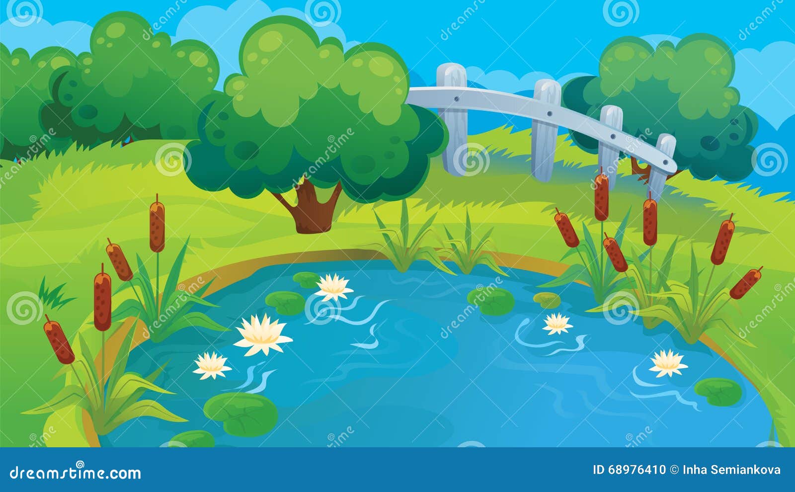 LandHintergrund von Teich vektor abbildung. Illustration von animation