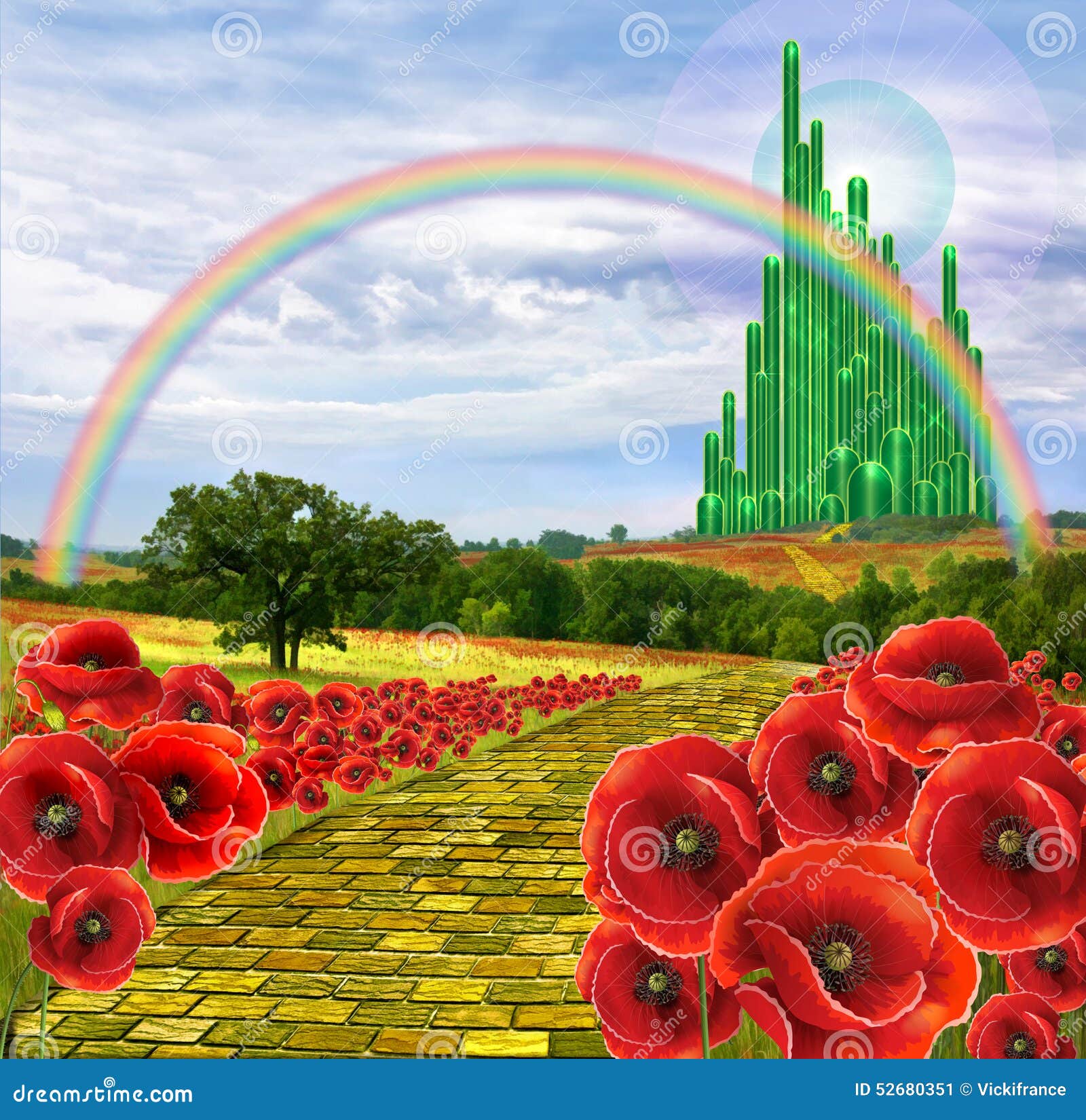 The yellow brick road leading to the Emerald City in the land of Oz Backdrop