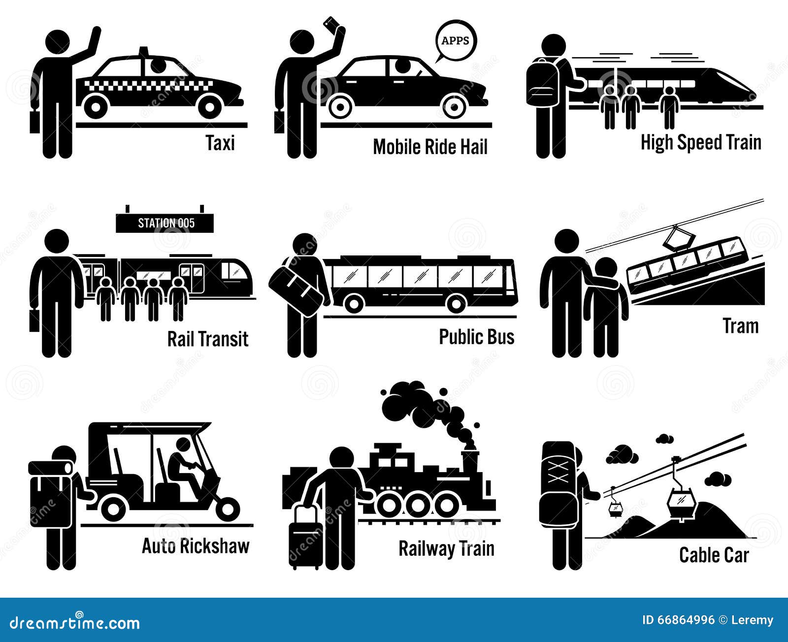 Land Public Transportation Vehicles And People Set Clipart 