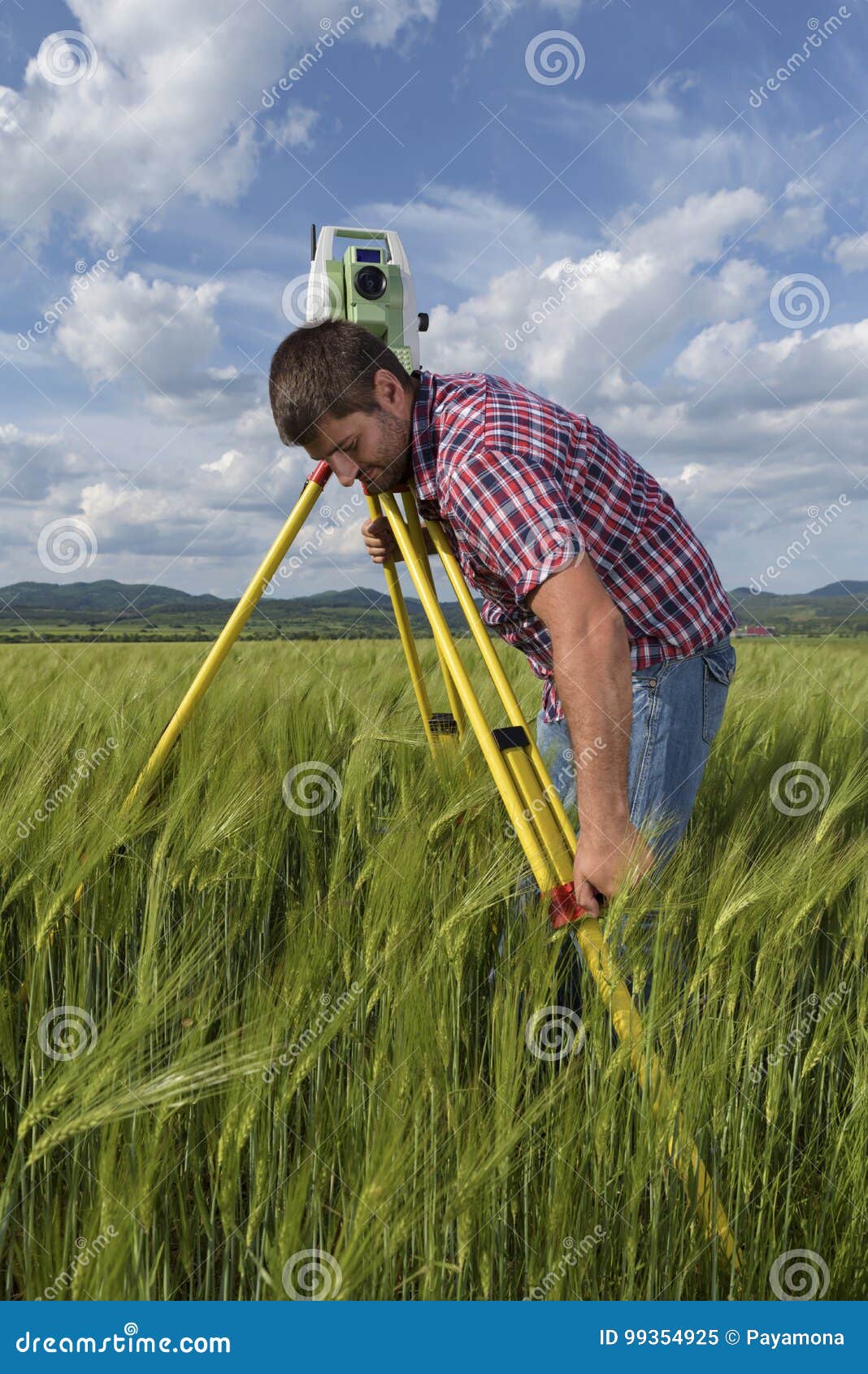 Land Surveyor in Agriculture Field of Wheat Stock Image Image of focus, angle 99354925