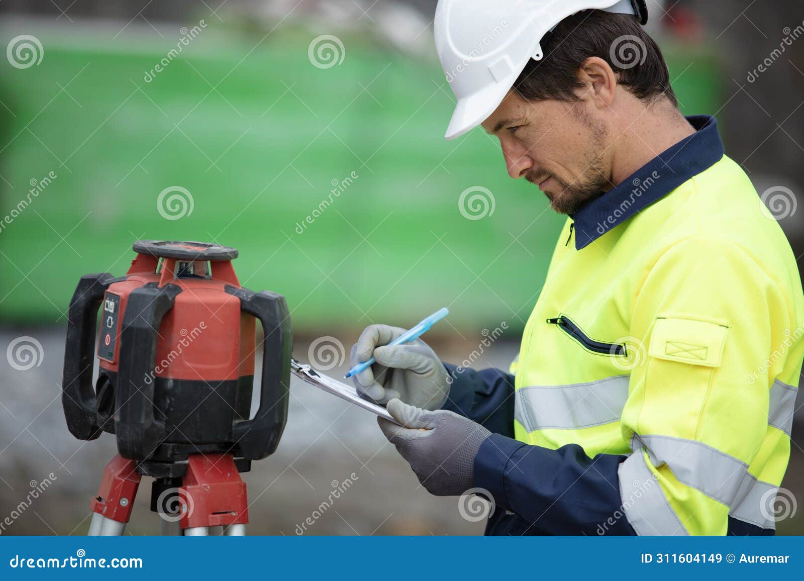 Land Surveyor at Work on Construction Site Stock Image Image of