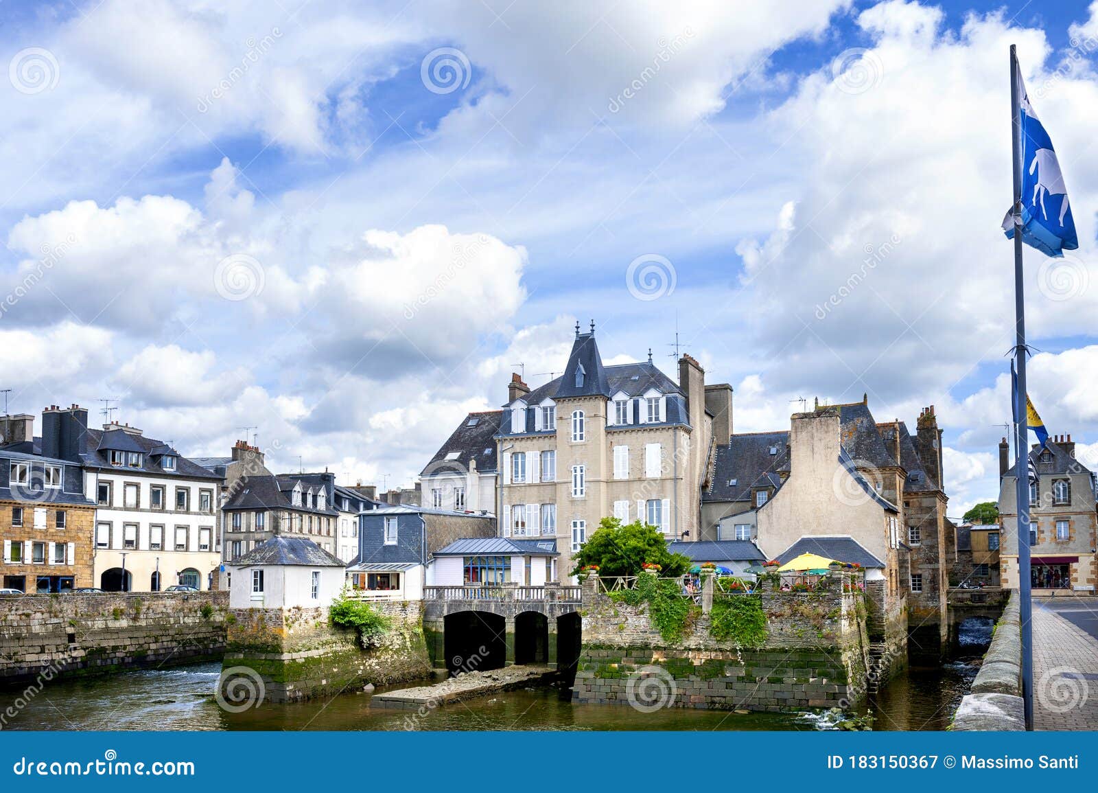 landerneau, the pont de rohan. a bridge with shops and houses built on it. brittany. france