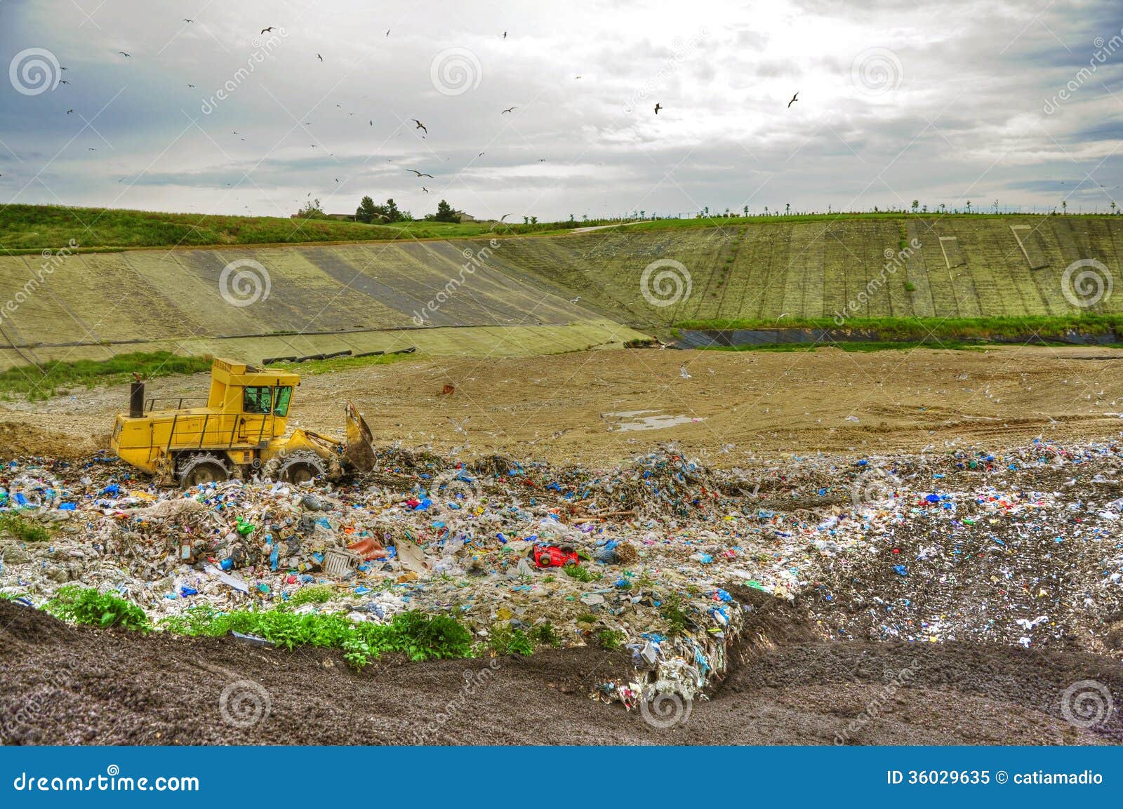 Landfill working stock image. Image of mover, working 36029635