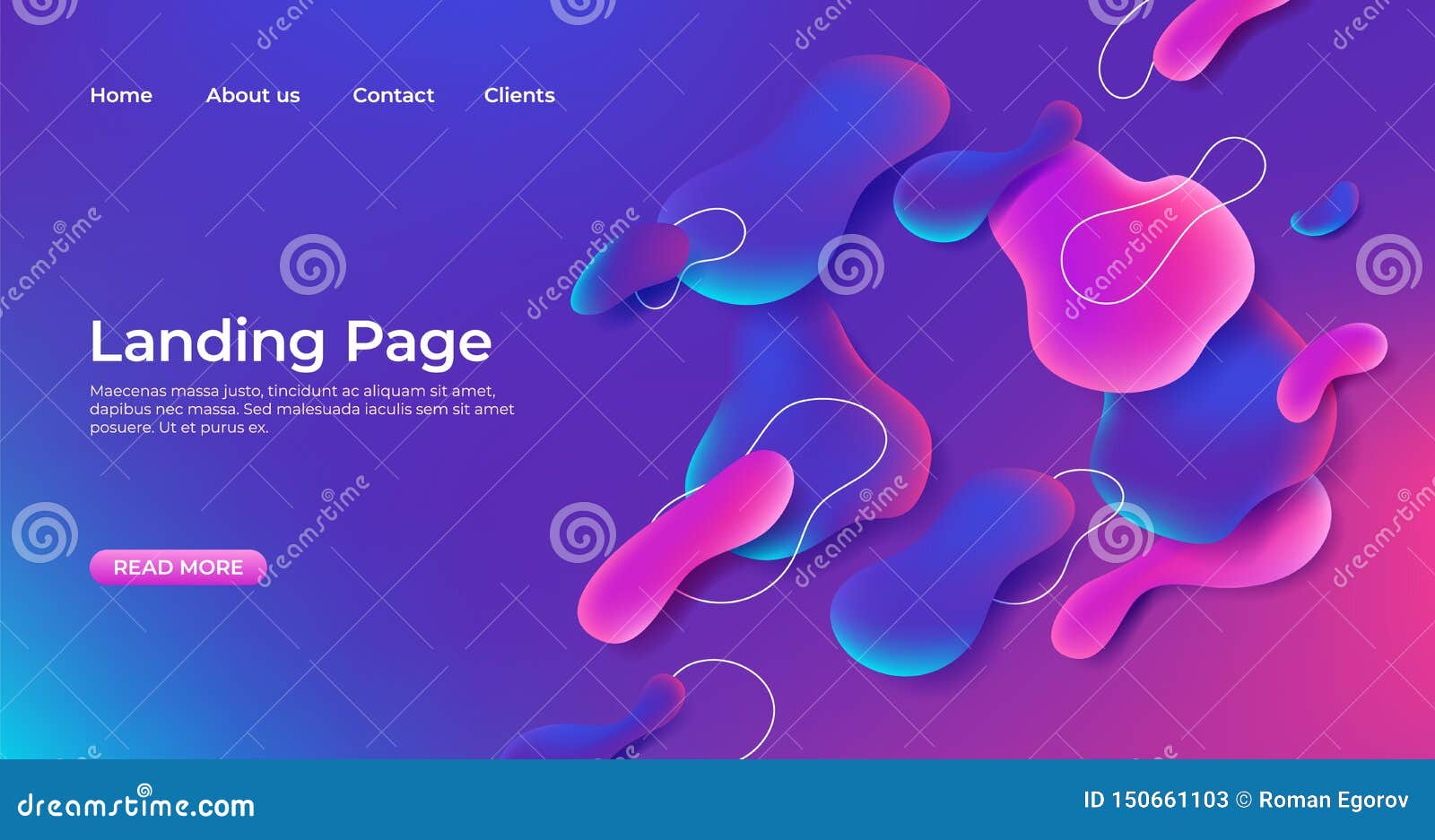landing page abstract template. fluid website 3d bubble s background. abstract gradient  , modern