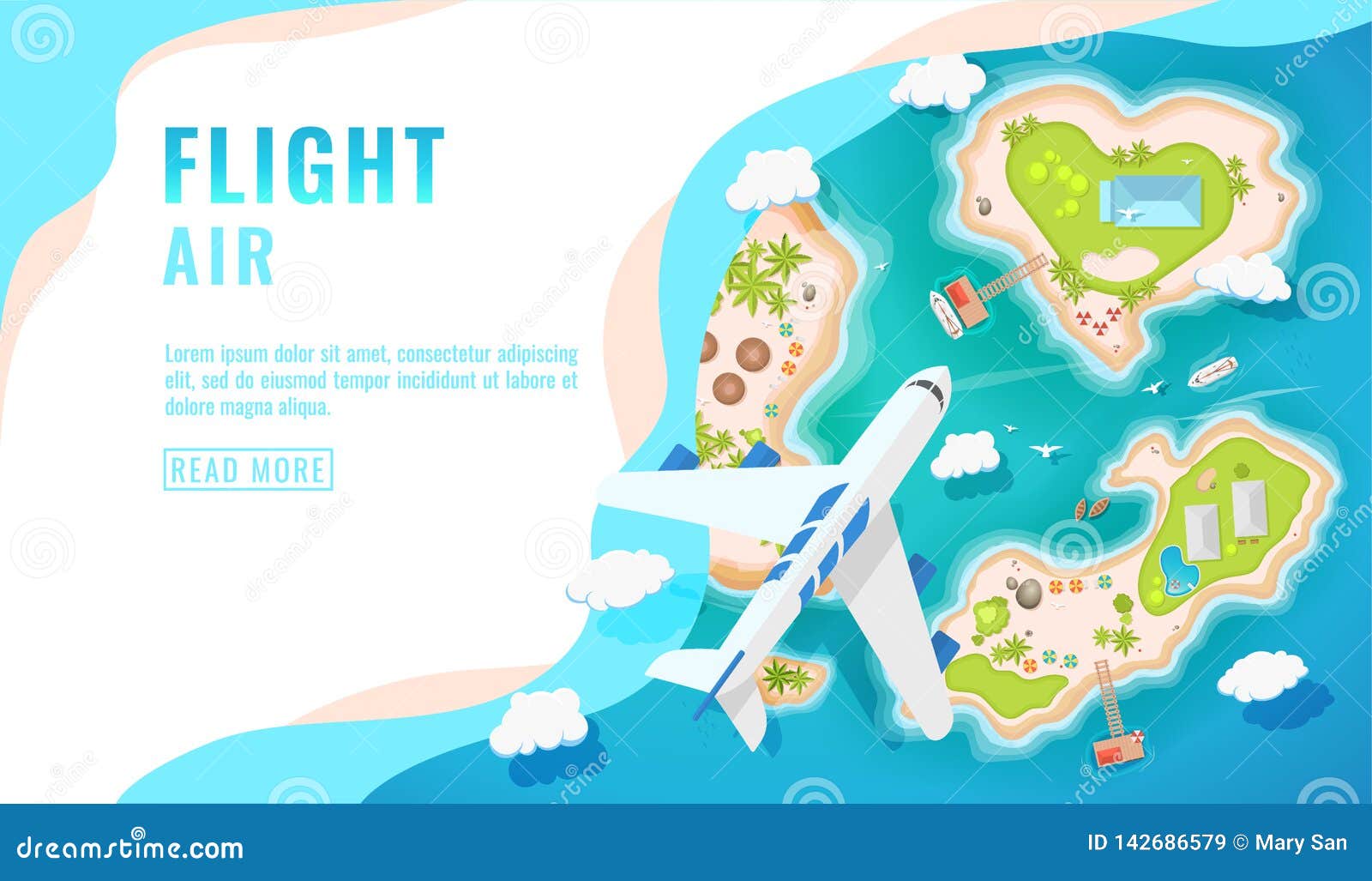 Download Landing Page Design, Banner With Airplane Flying Over Tropical Island, Top View., Passenger ...