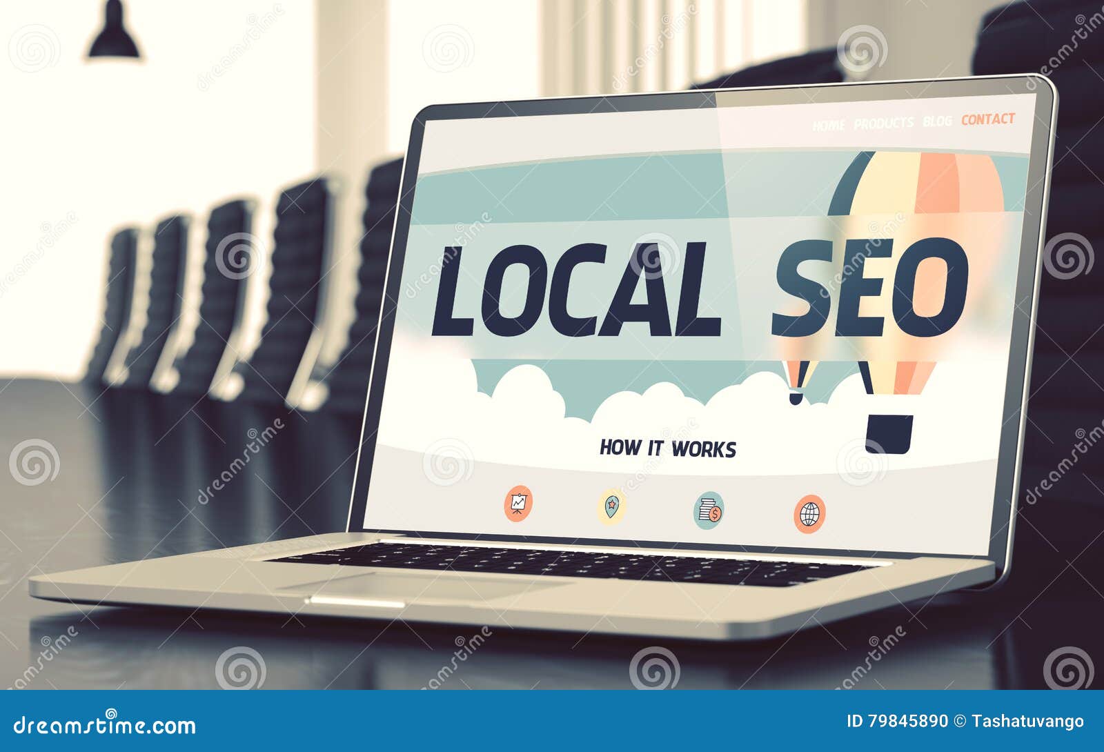 landing page of laptop with local seo concept. 3d.