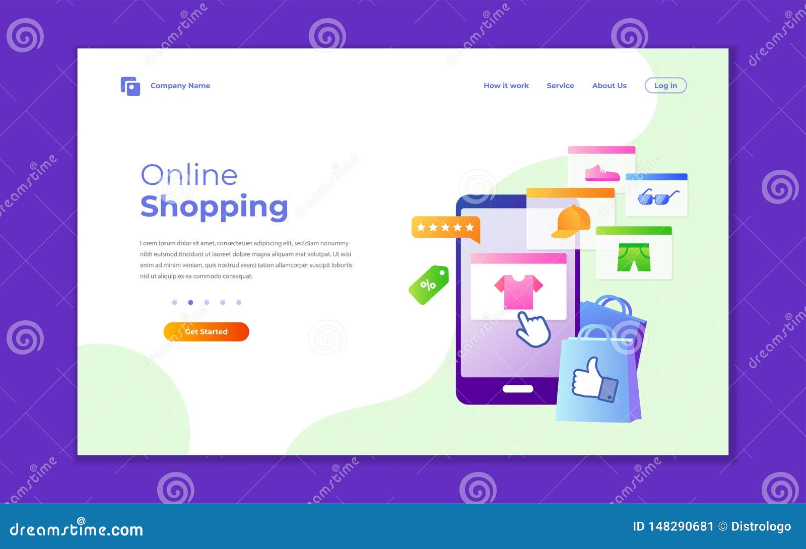landing page template of online shopping. modern flat  concept of web page  for website and mobile website. 