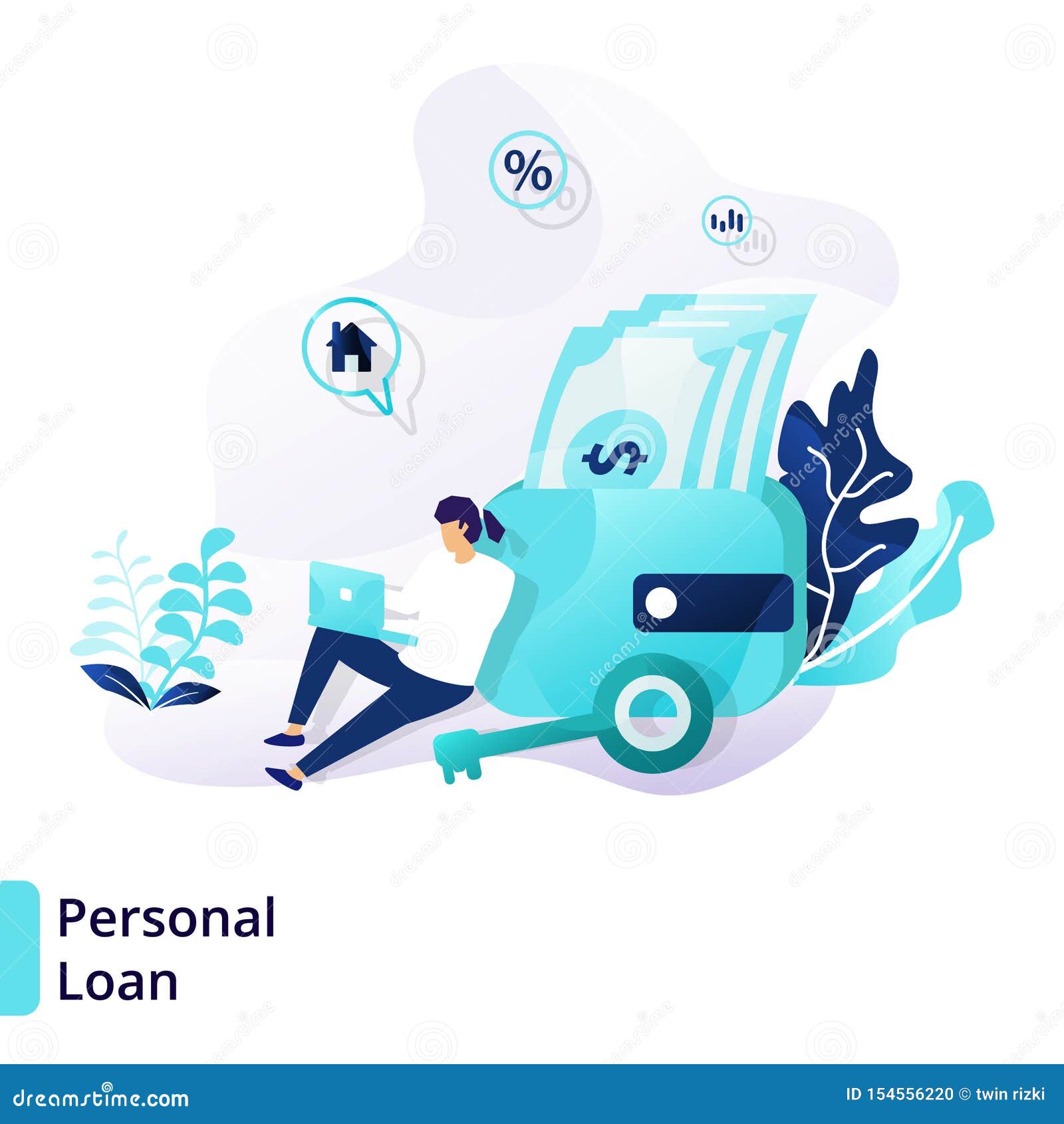 Landing Page Template of Personal Loan. Modern Flat Design Concept of