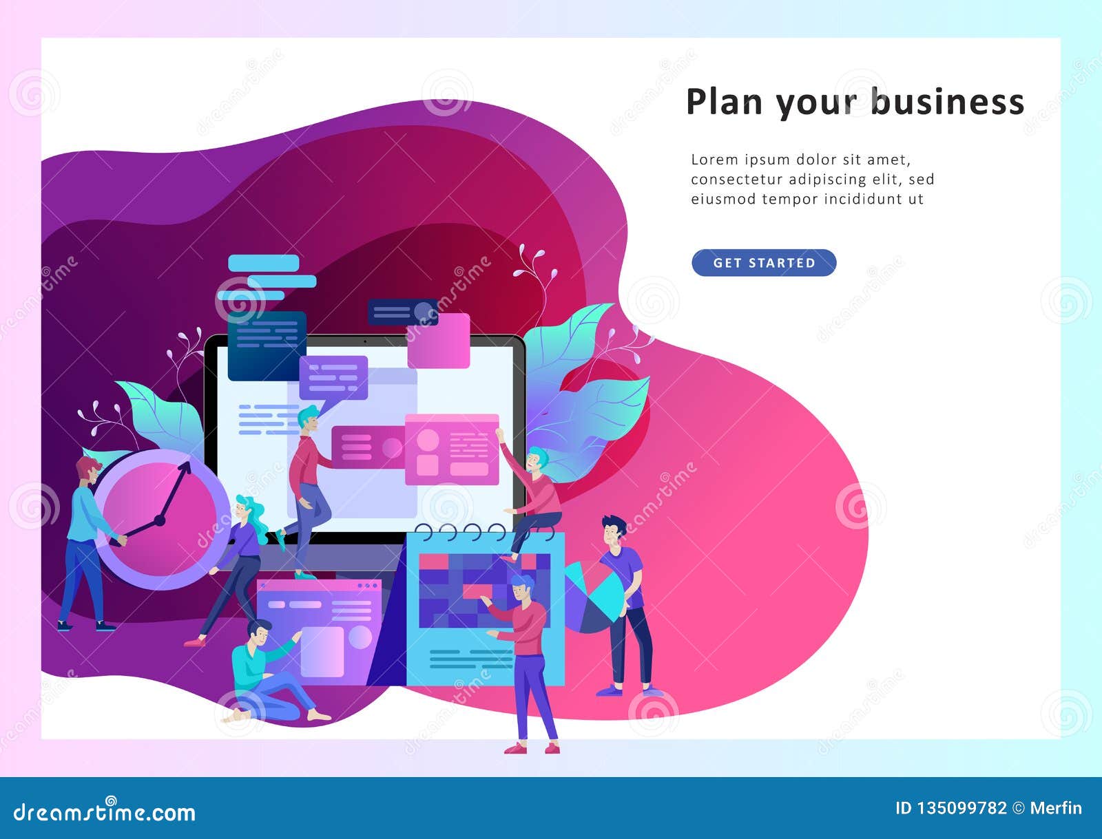 landing page template of planning timework management people. businnes start up concept