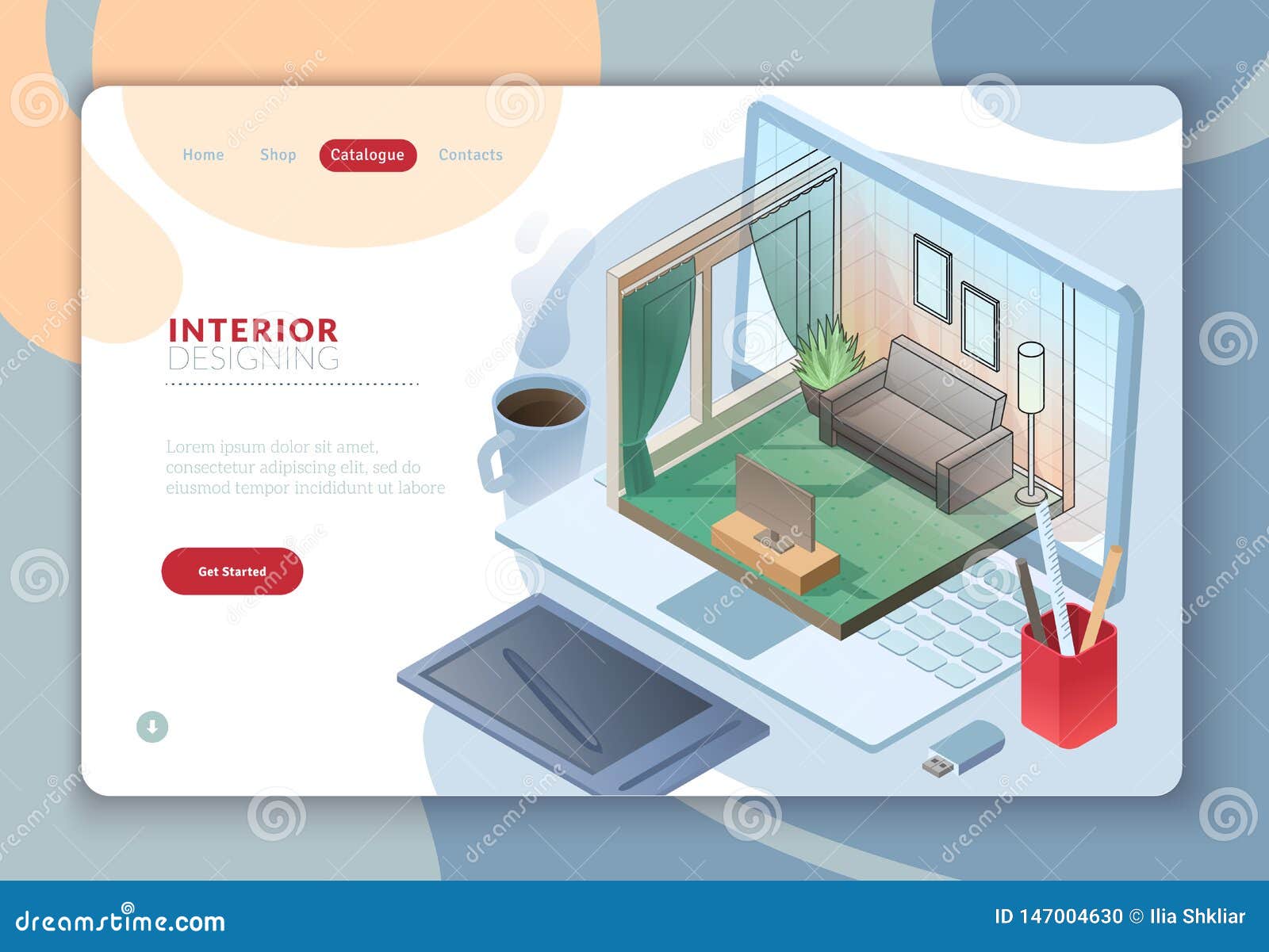 Isometric Interior Furniture Landing Page Landing Web Template