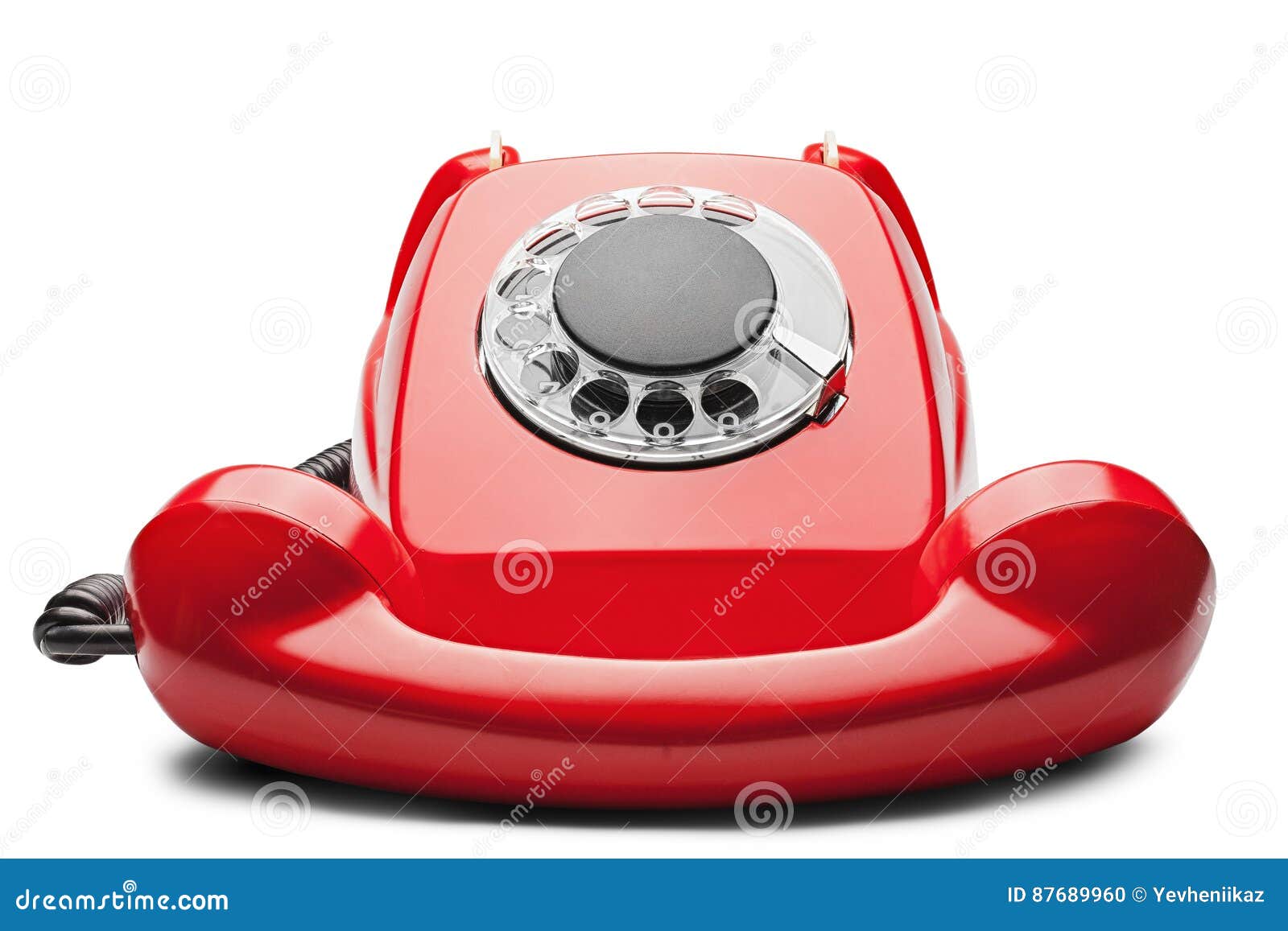 Landline Red Phone on a Isolated White Background Stock Photo Image