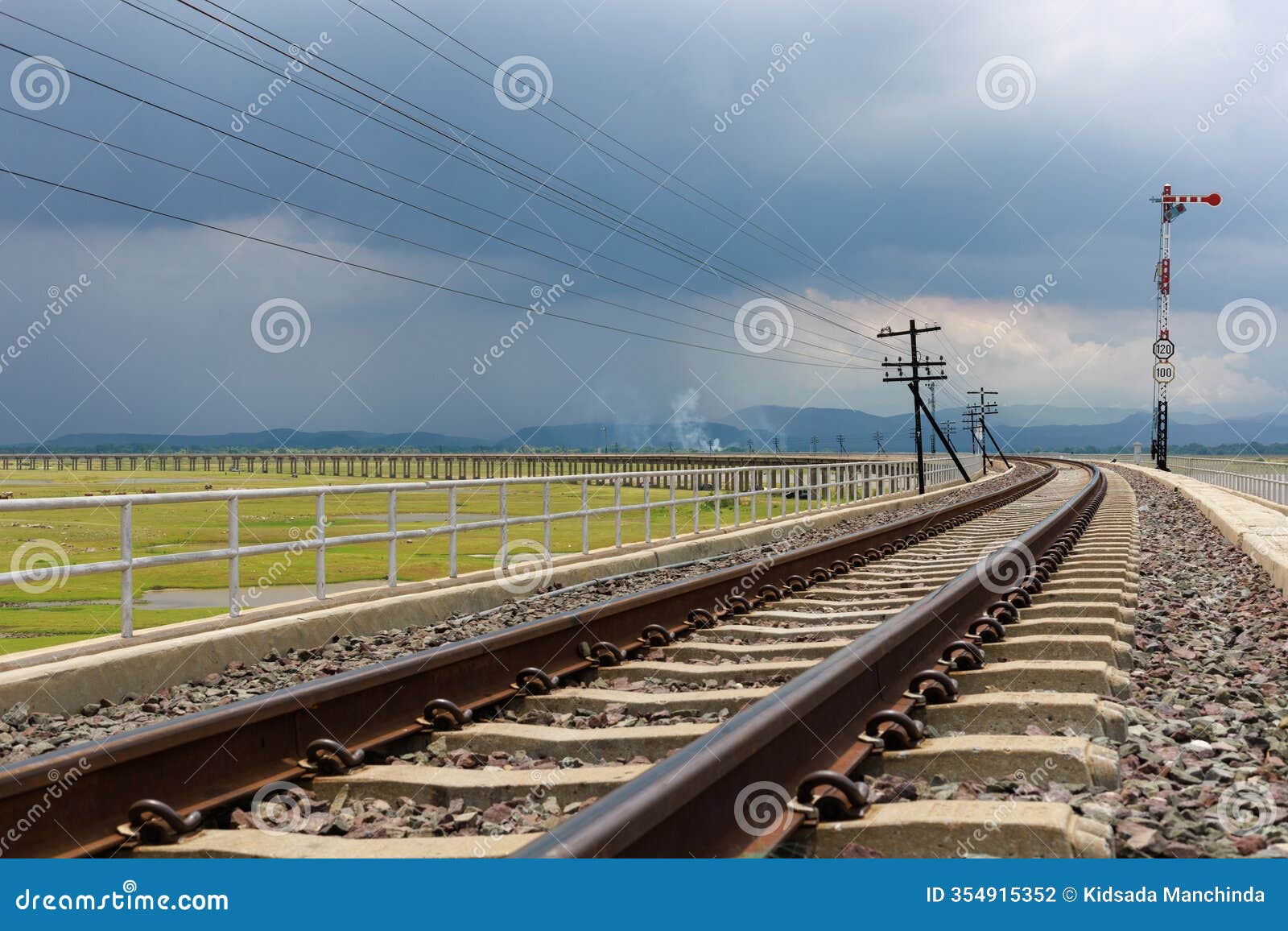 landmark view, railway line floating on water on the dam