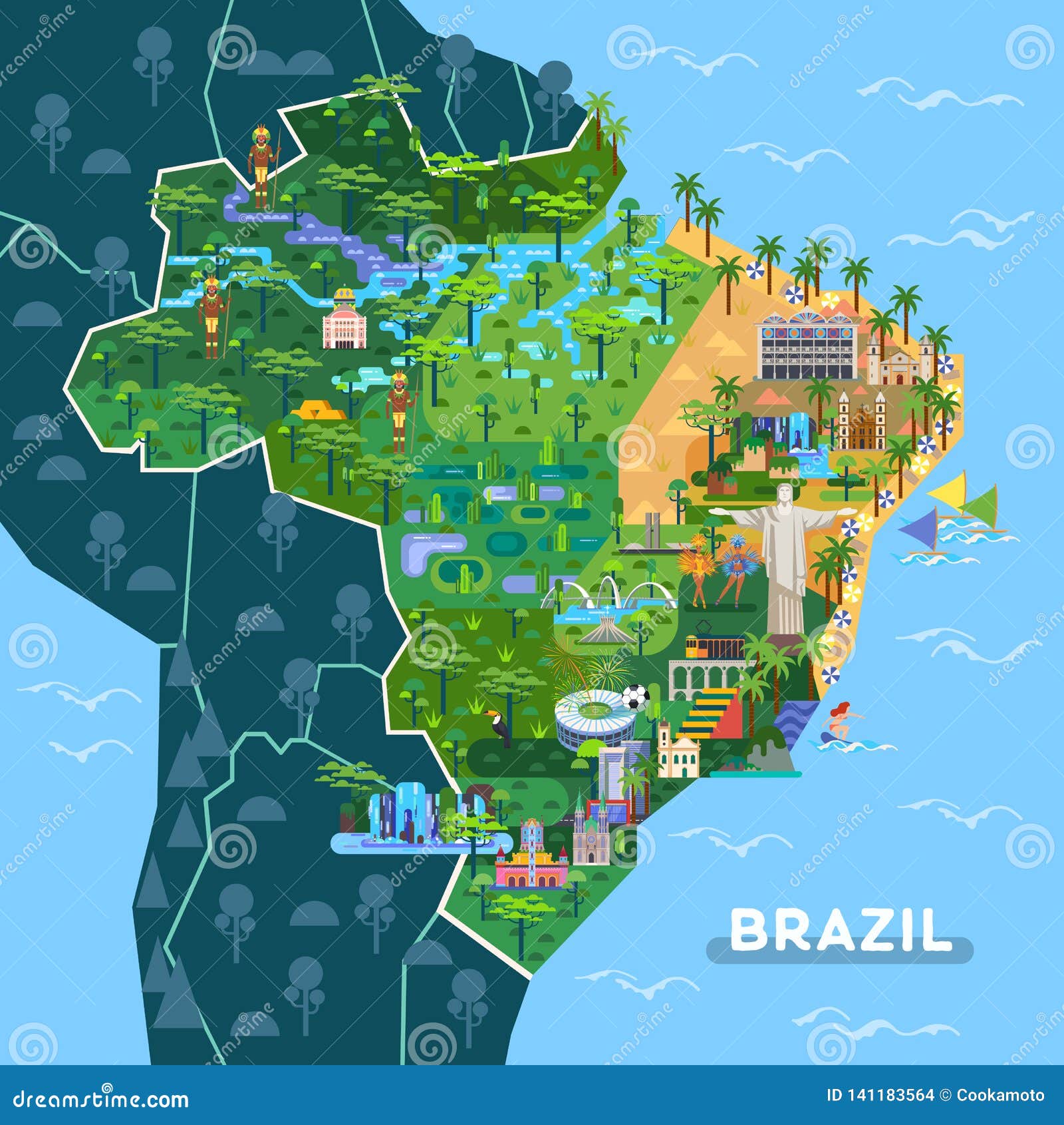 Landmarks Sightseeing Places On South America Map Editorial Stock Image Illustration Of Brazil Beach