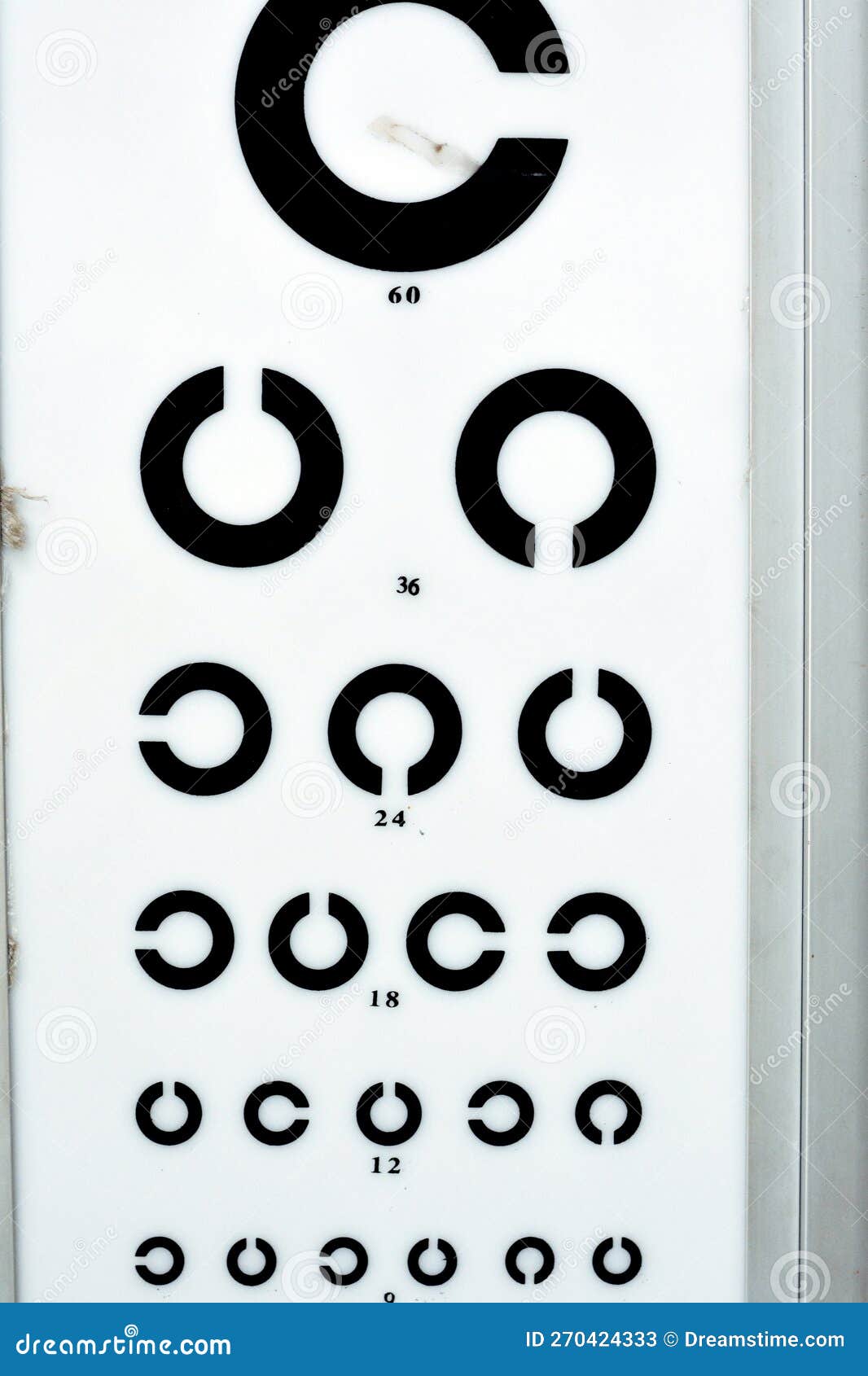 landolt c broken ring optotypes or japanese vision test in various sizes and orientations, an eye chart used for testing vision