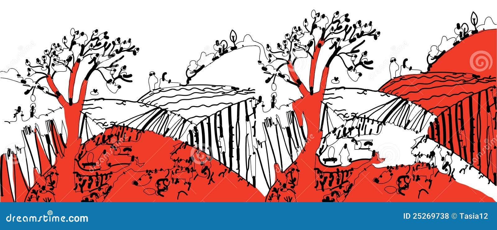 Landscape Abstract Sketch Decorative Hand Drawn Stock Vector