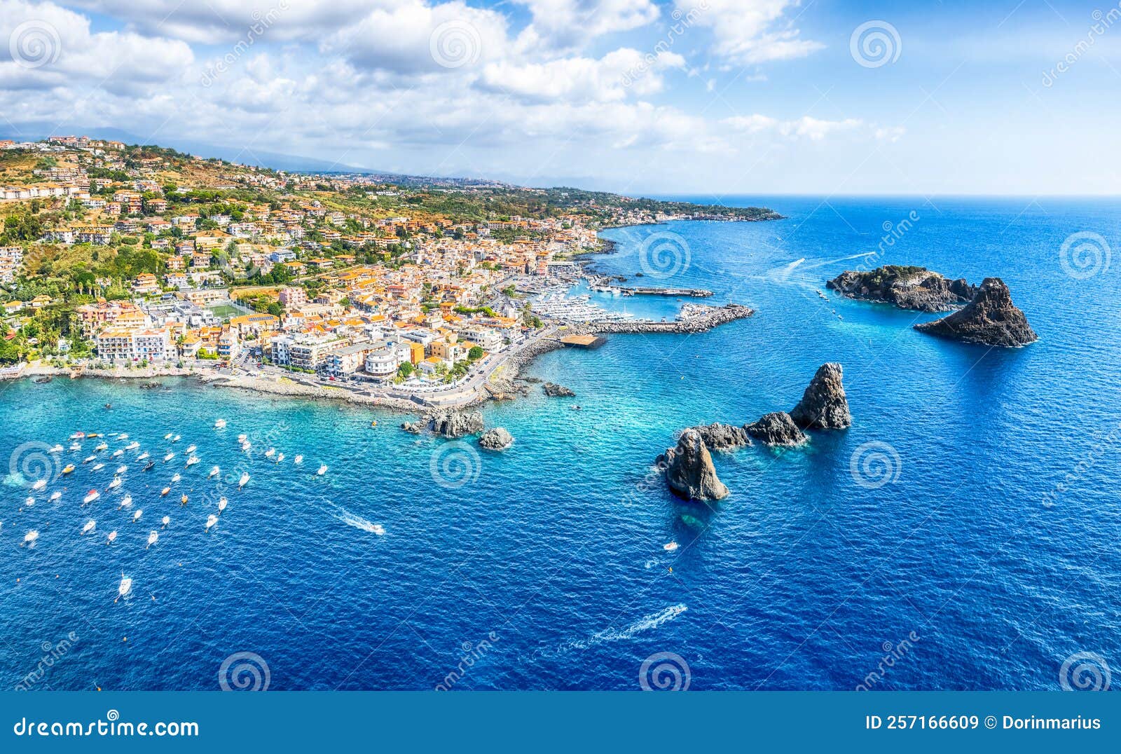 landscape with aerial view of aci trezza, sicily island