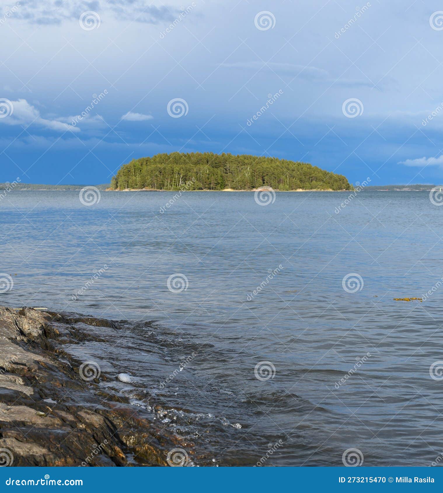 Spring in the Archipelago with Rain Clouds and Sun Stock Photo Image