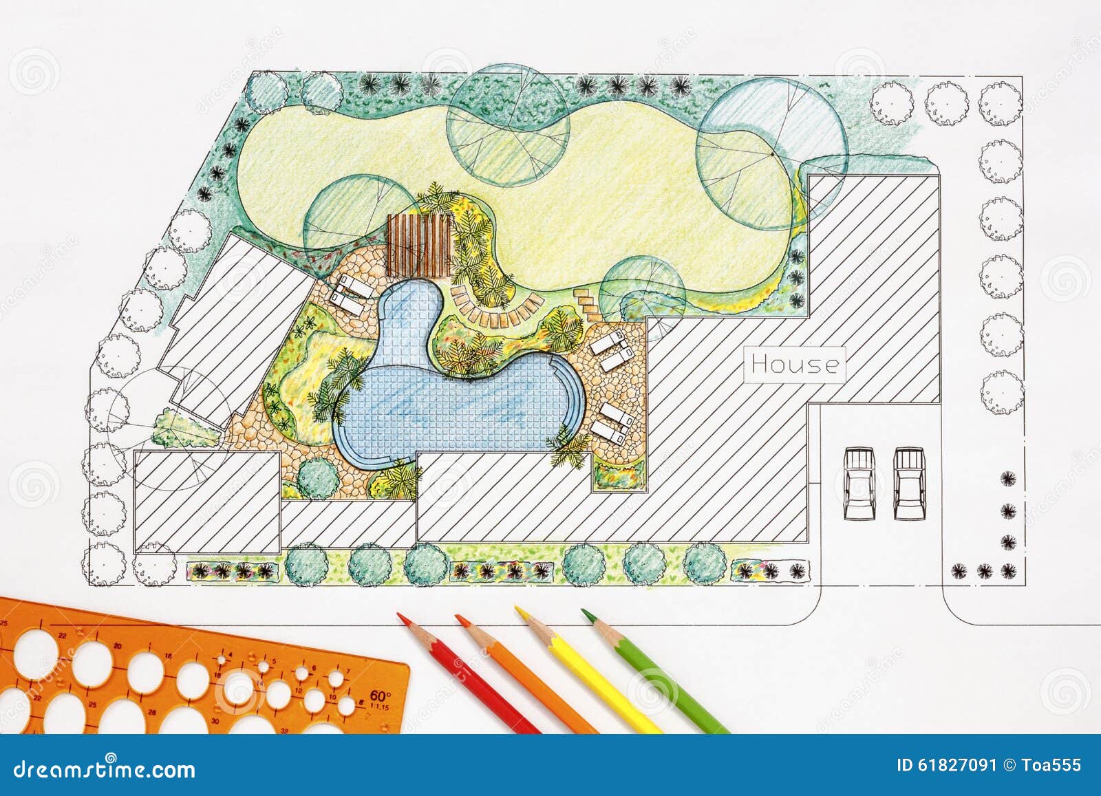 Landscape Architect Design Backyard Plan Stock Image Image of