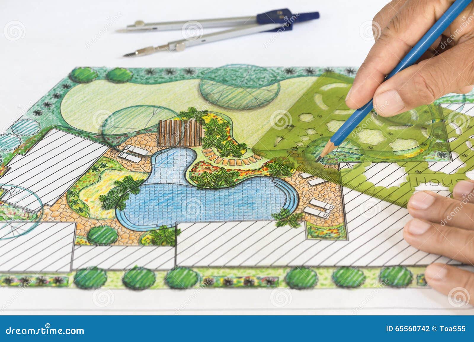 Landscape Architect Design Backyard Plan Stock Photo ...