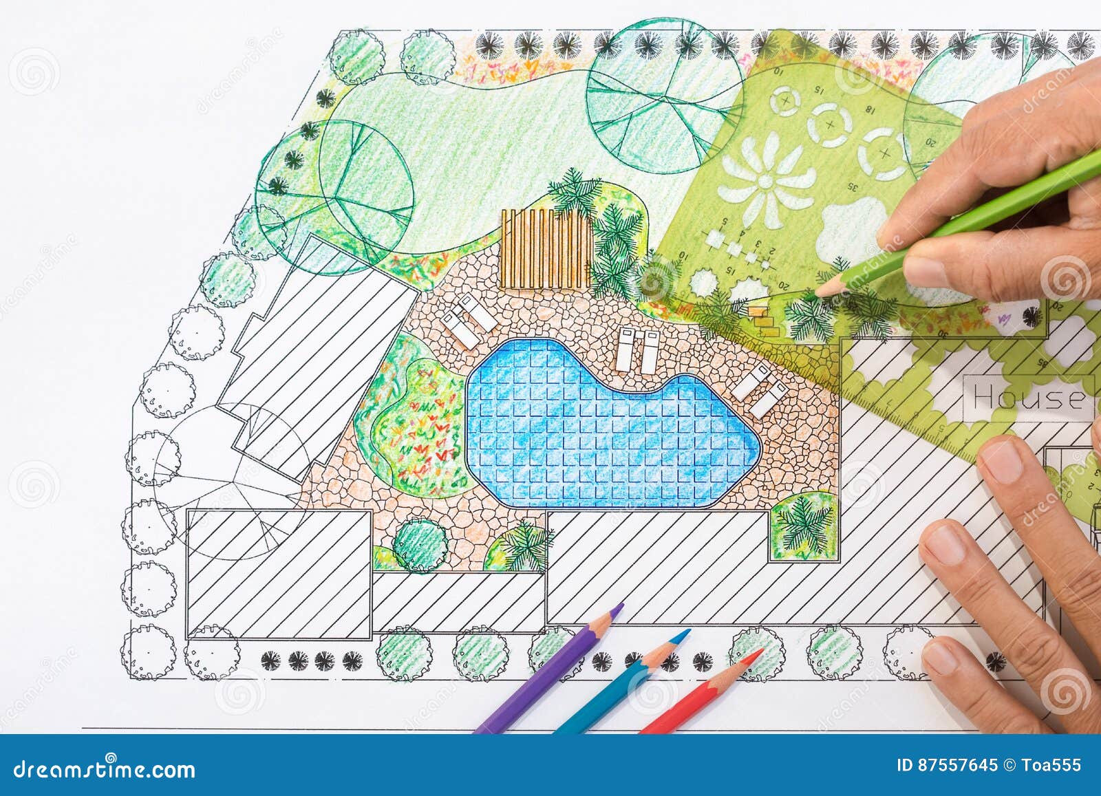 Landscape Architect Design Backyard Plan Stock Image Image of