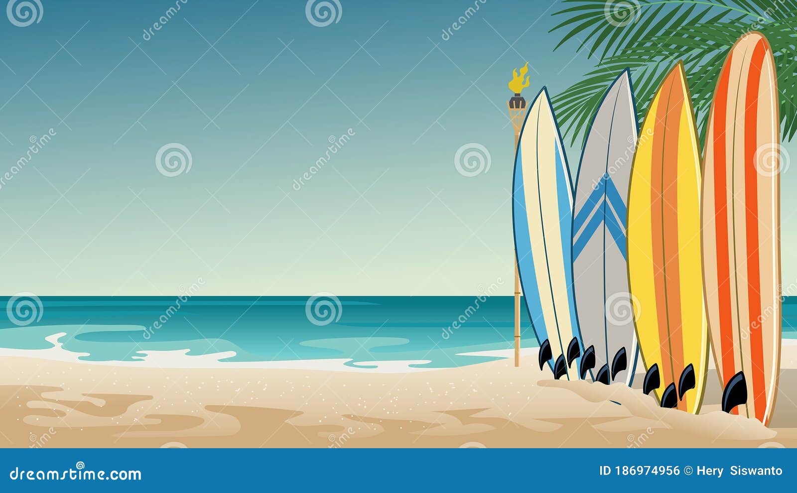 landscape of beach with some surfboards