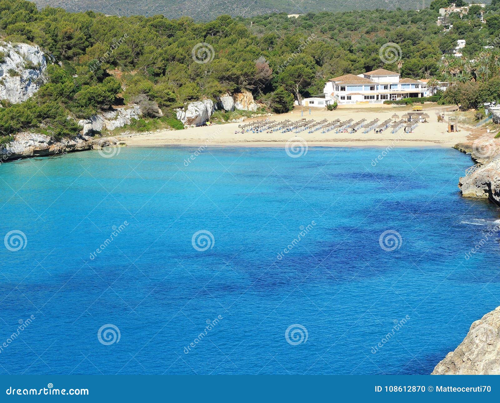 landscape of the beautiful bay of cala estany d`en mas with a wonderful turquoise sea, cala romantica, porto cristo, majorca