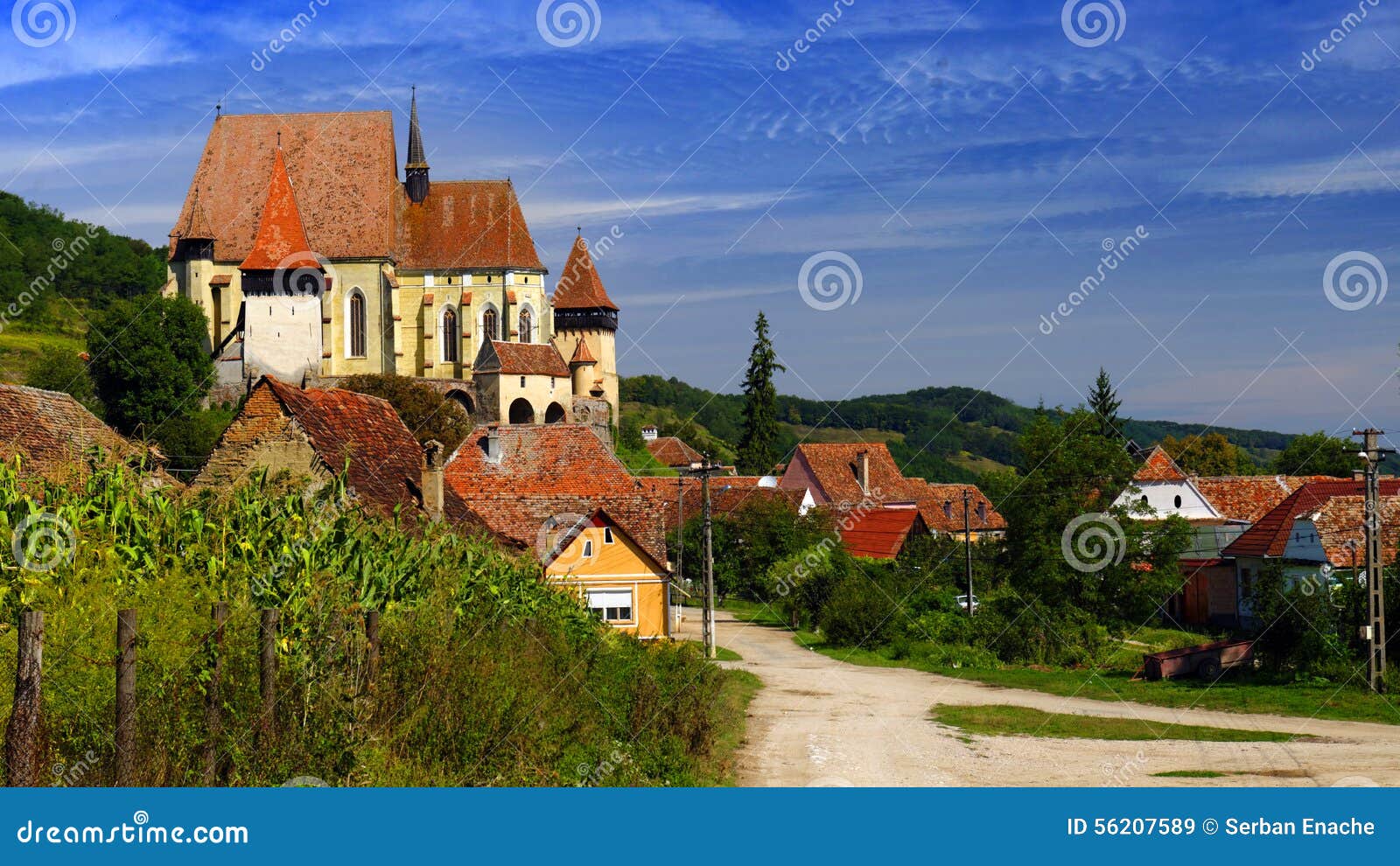 landscape with biertan fortified church, romania