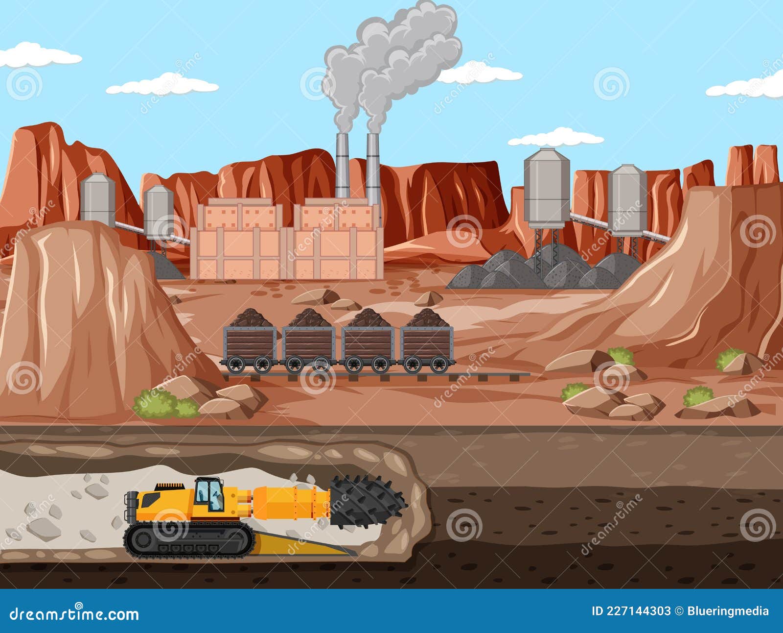 Landscape of Coal Mine Industry with Underground Stock Vector - Illustration of layers, background: 227144303 Landscape of Coal Mine Industry with Underground Stock Vector - Illustration of layers, background: 227144303