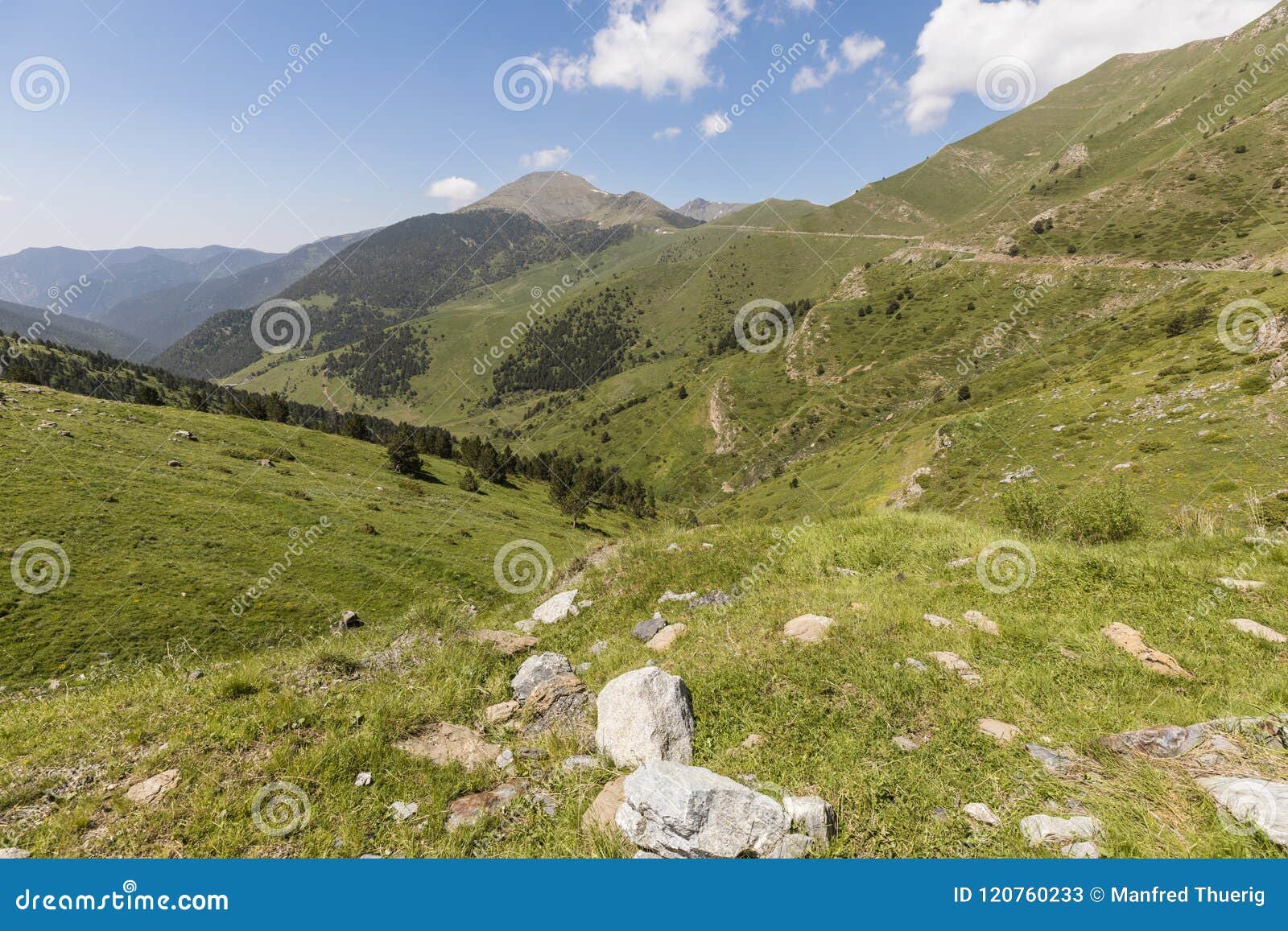 landscape on the coll de la botella in the area pal arisal in andorra