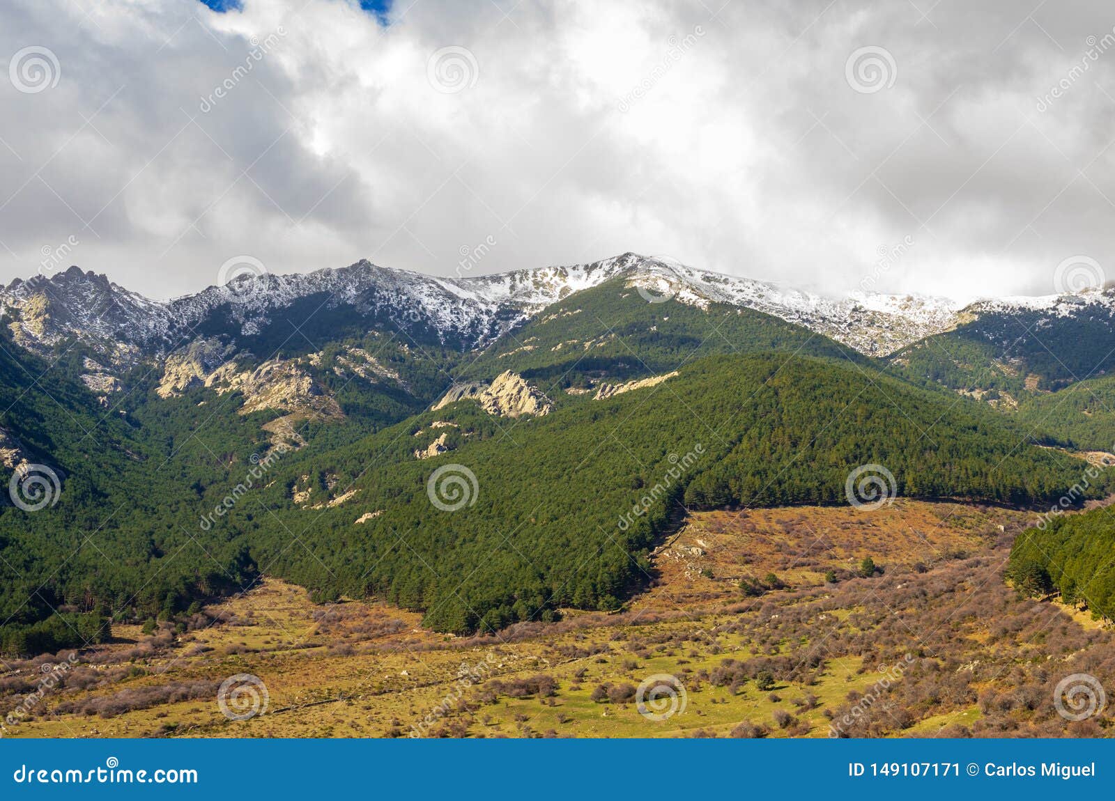 landscape of cuerda larga mountain range with snow in the summits