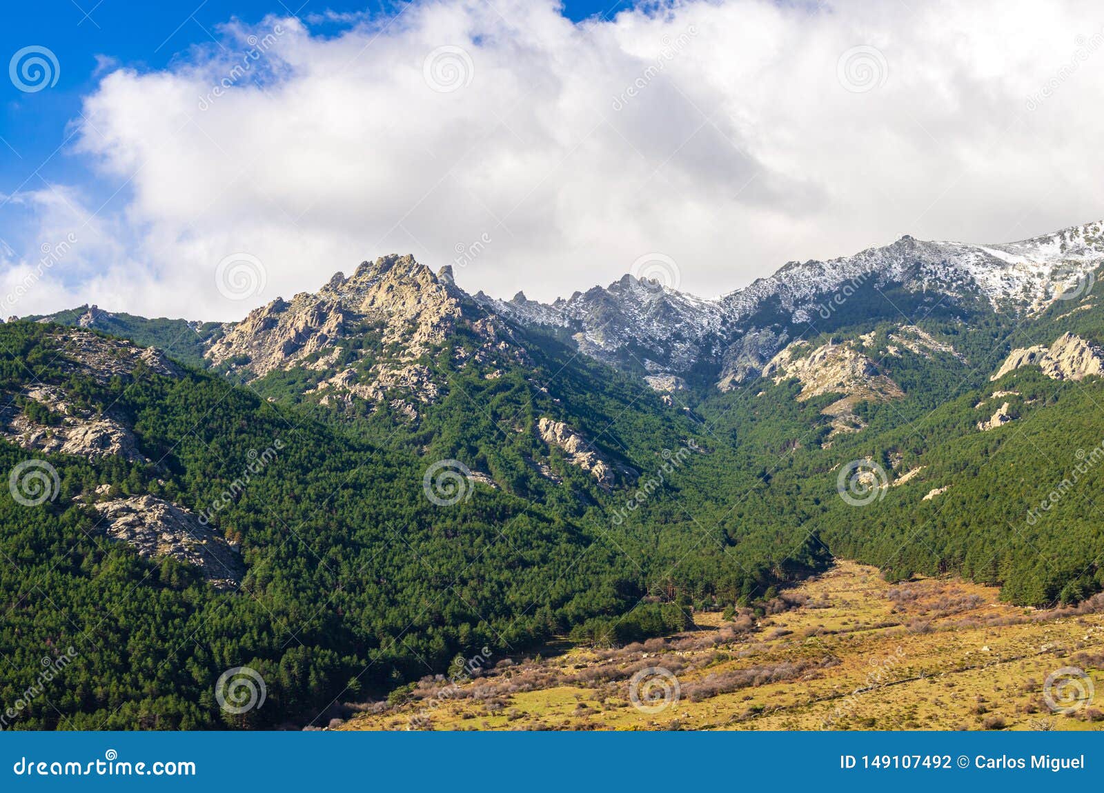 landscape of cuerda larga mountain range with snow in the summits
