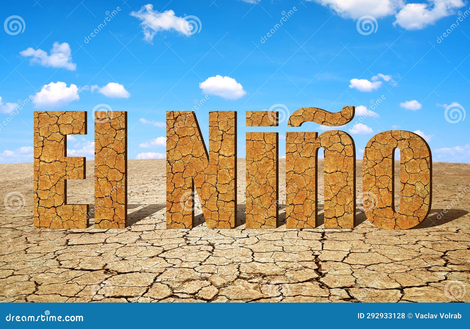 landscape with dry cracked soil and el niÃ±o text.