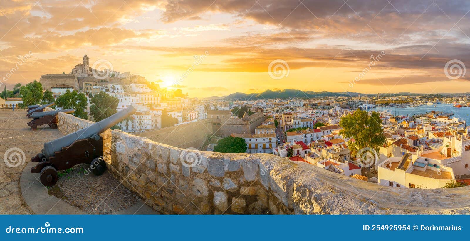 landscape with eivissa at sunset time, ibiza island