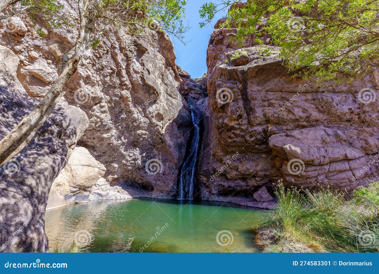 landscape with el charco azul waterfall, gran canary