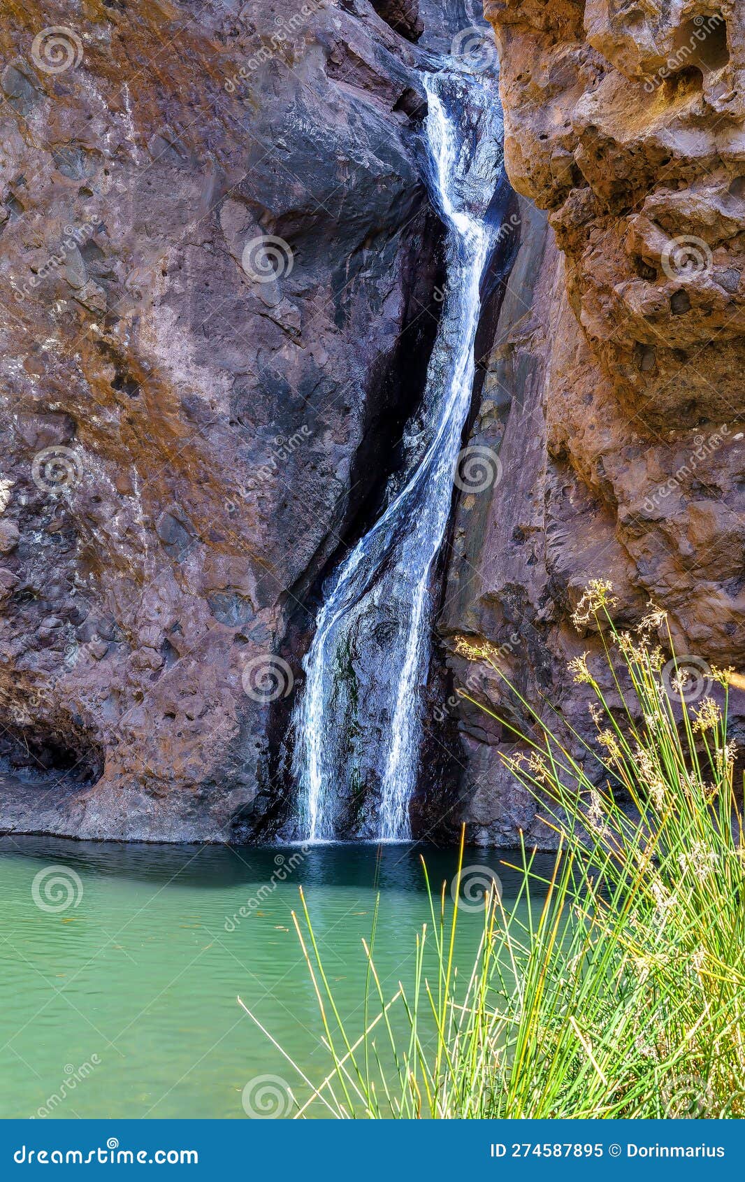 landscape with el charco azul waterfall, gran canary