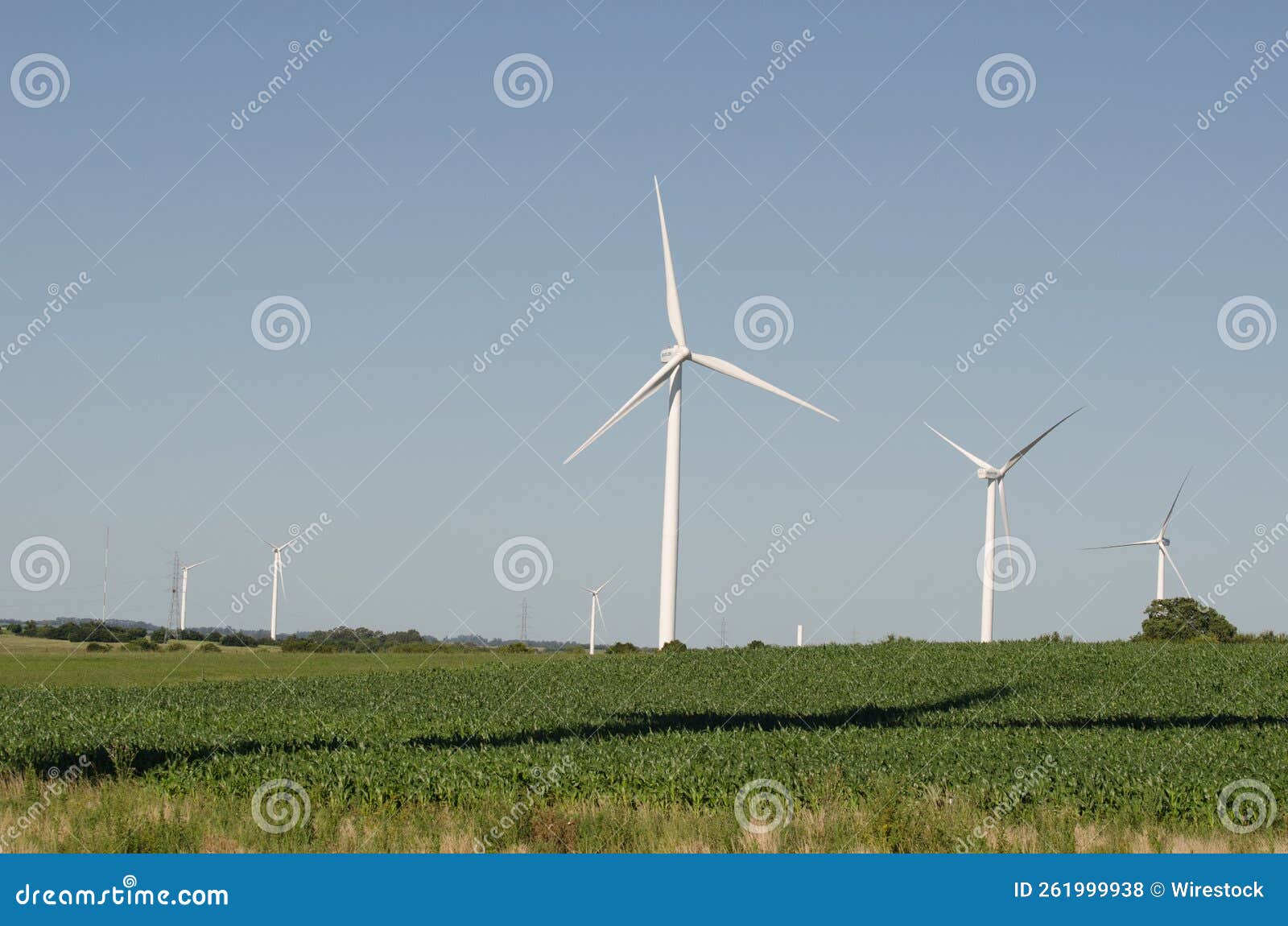 landscape of energy efficient wind turbine at the countryside.