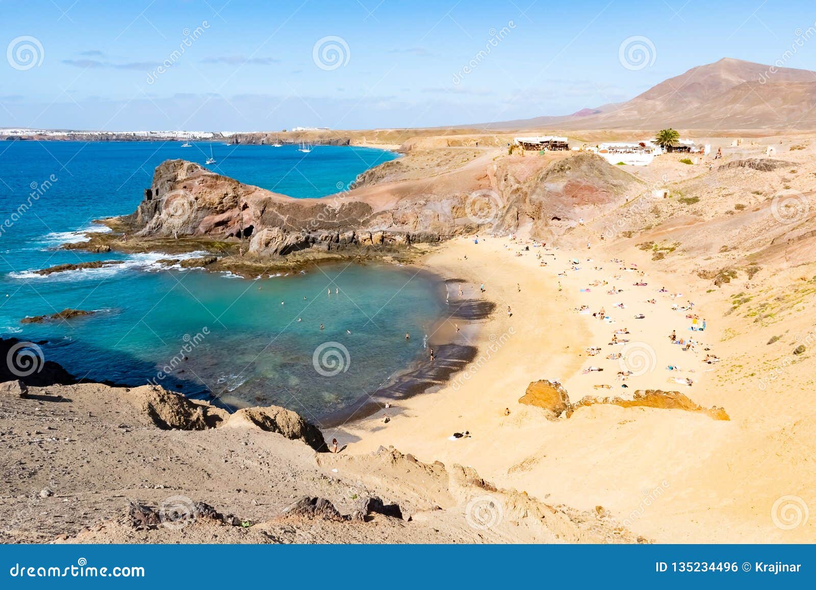 landscape with the famous papagayo beach on the lanzarote island in the canary islands, spain