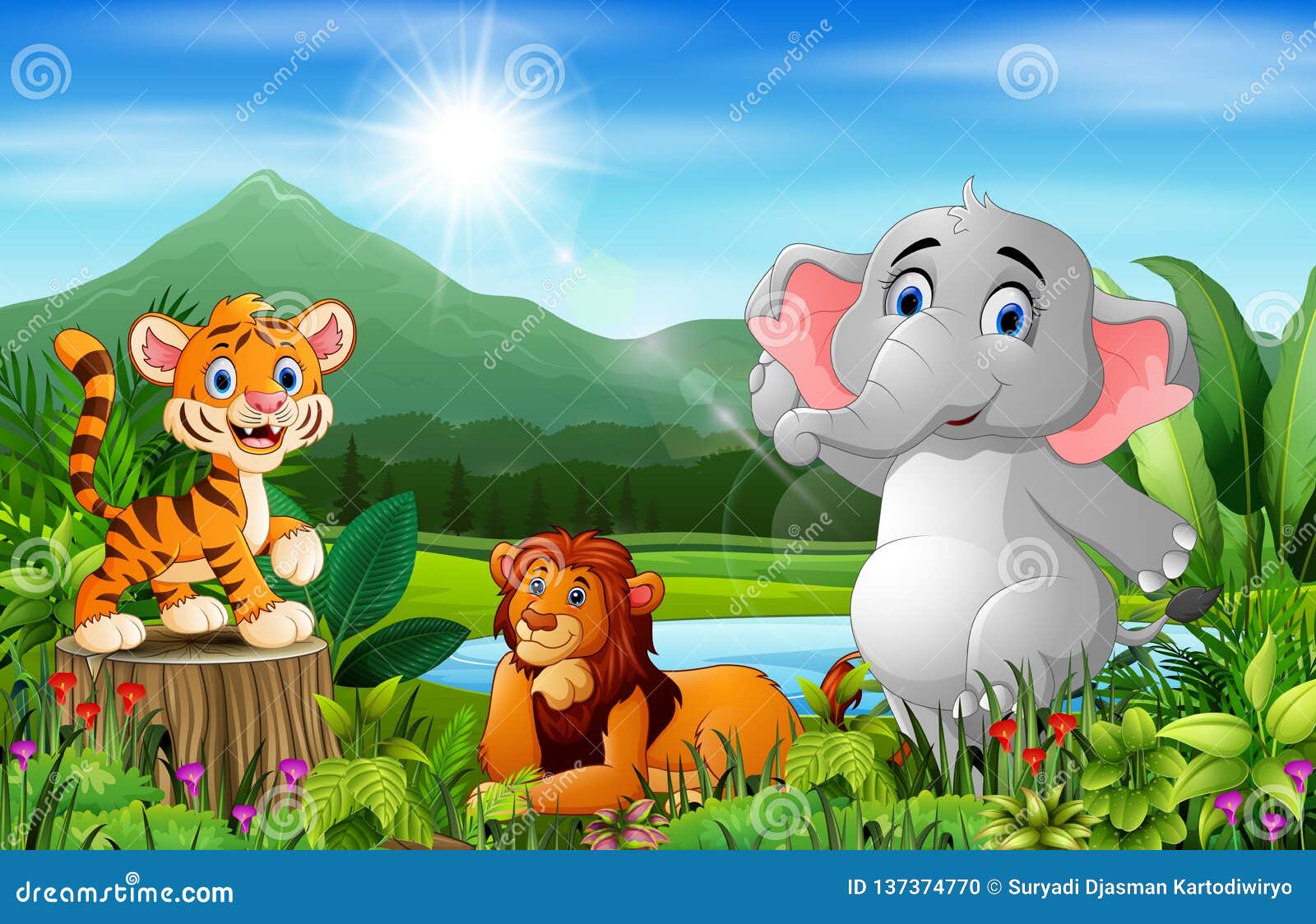 Landscape Forest with Happy Animals Cartoon Stock Vector - Illustration of  funny, gesturing: 137374770