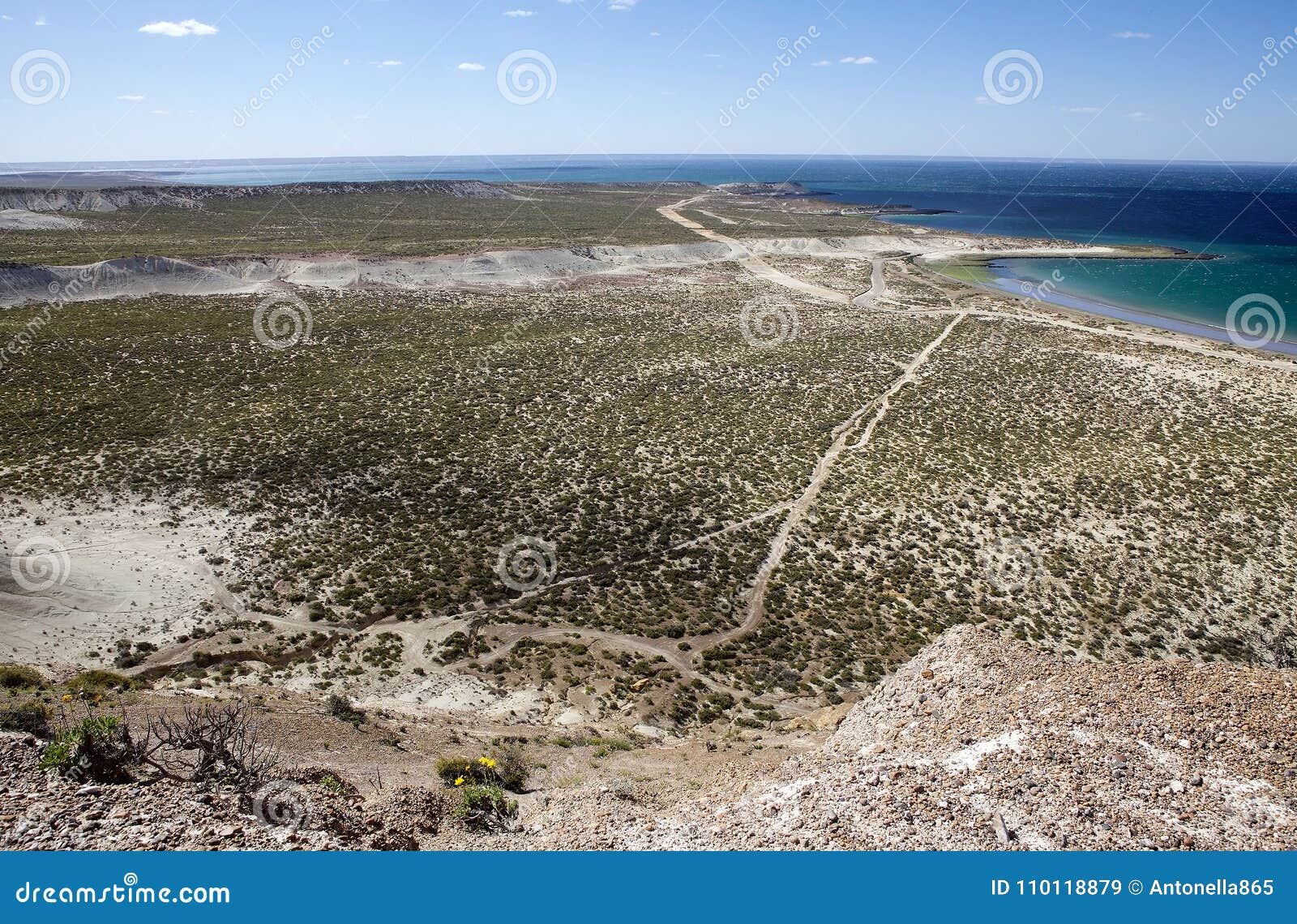landscape from the hill near puerto madryn, a city in chubut province, patagonia, argentina