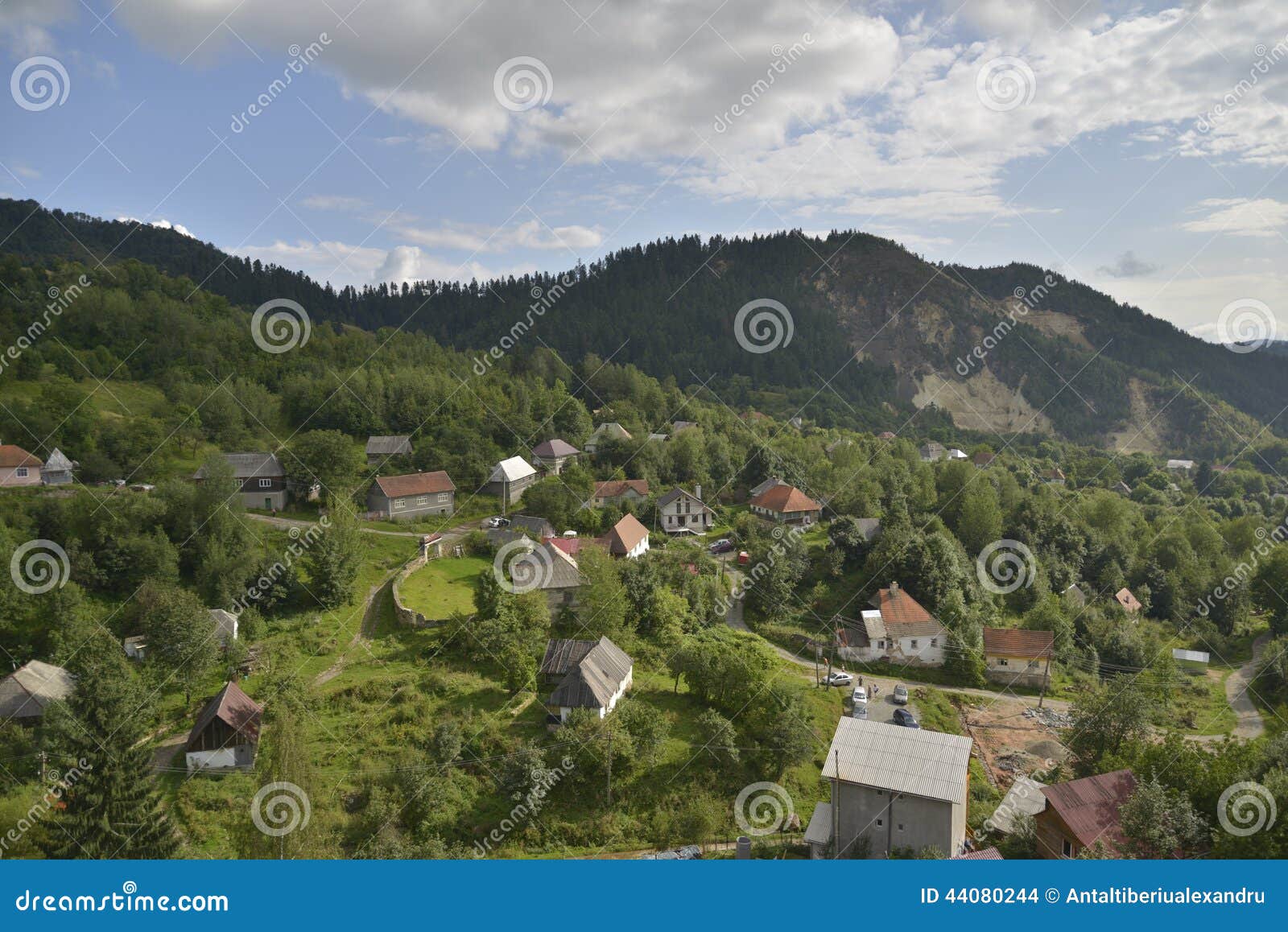 landscape with houses at rosia montana, romania, europe
