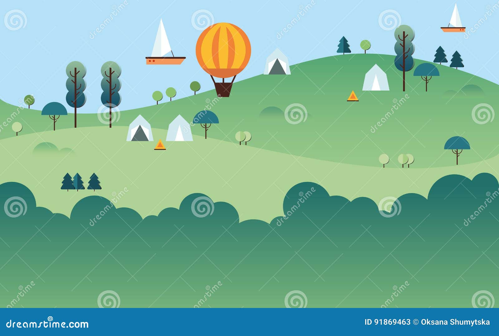 Landscape Infographics. Lake and Hills Hiking Stock Vector ...