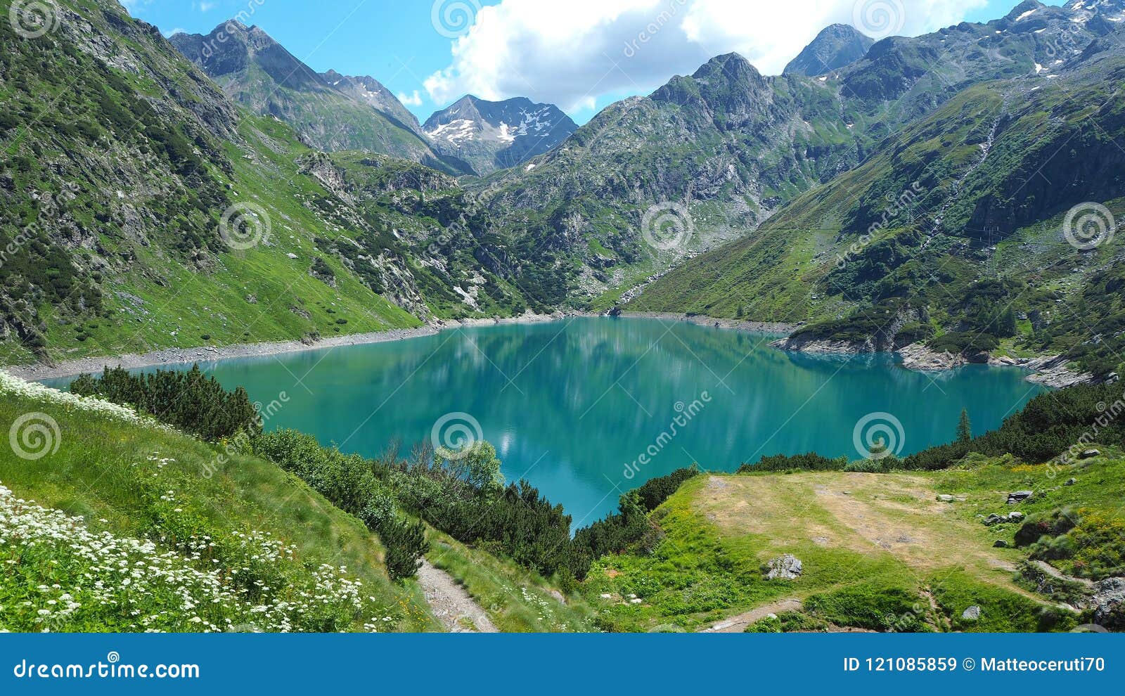landscape of the lake barbellino an alpine artificial lake. italian alps. italy