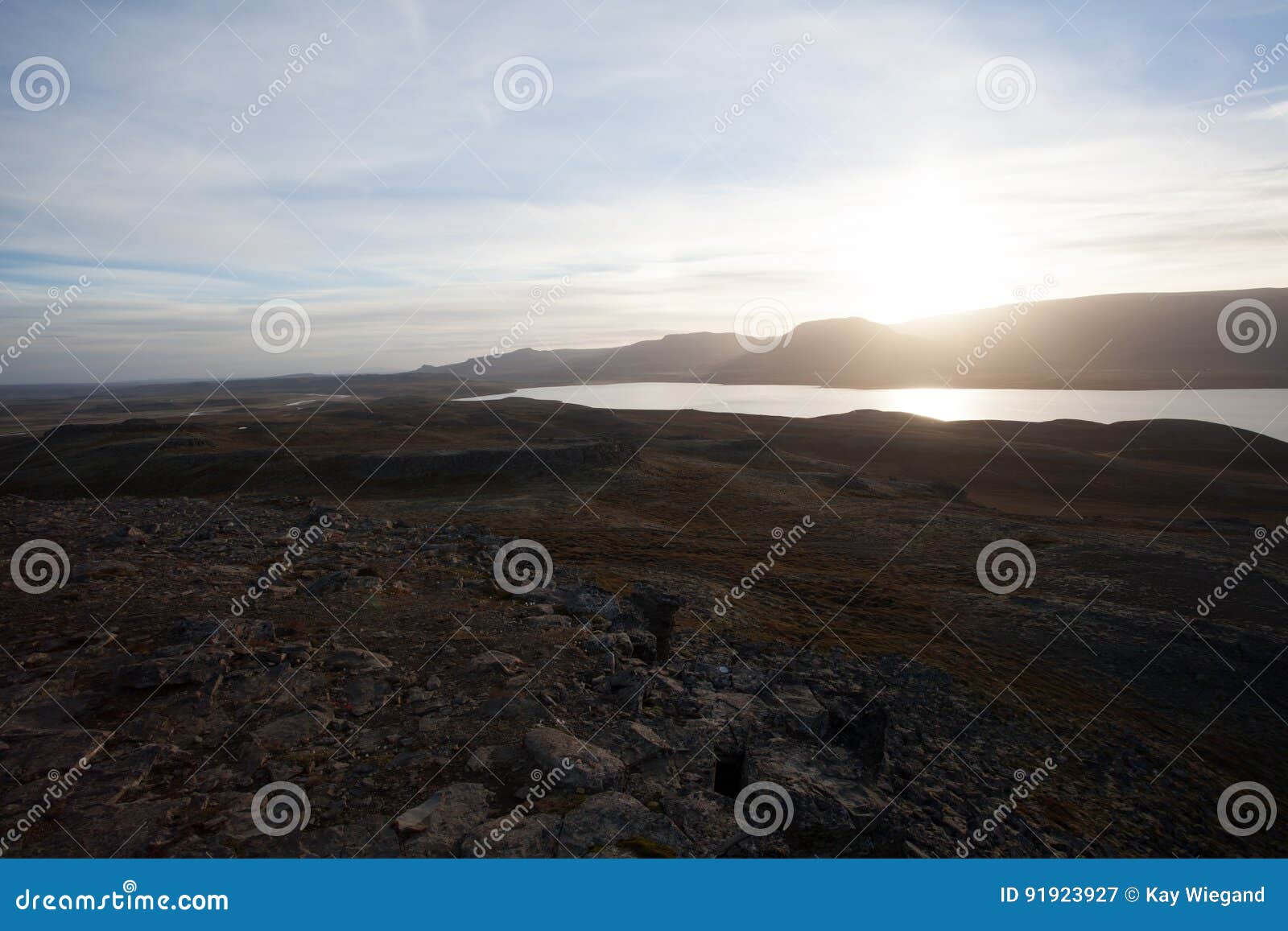 Landscape With Lake And Mountain Range Light Reflections In The Stock