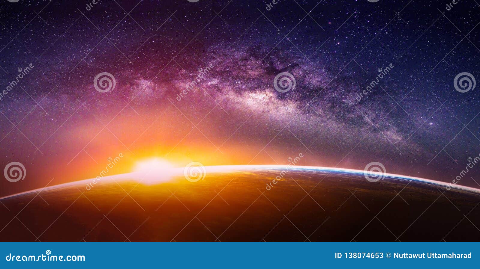 landscape with milky way galaxy. sunrise and earth view from space with milky way galaxy. s of this image furnished by